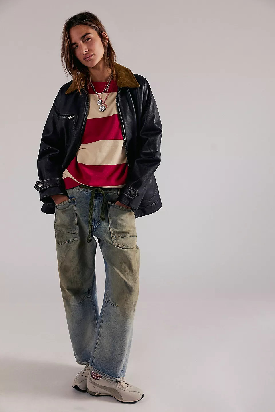 Free People Classic Stripe Crew in Cherry Combo - side view