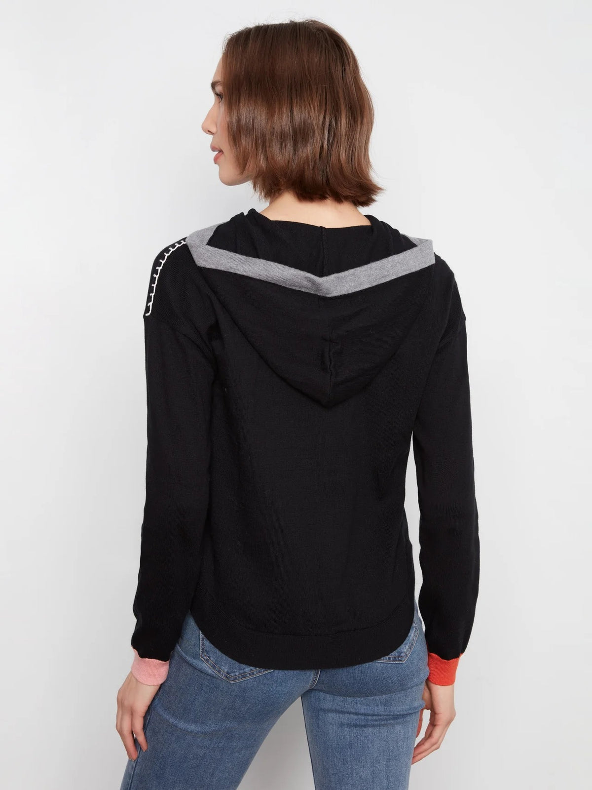 Charlie B Round Hem Hoodies Sweater - Black