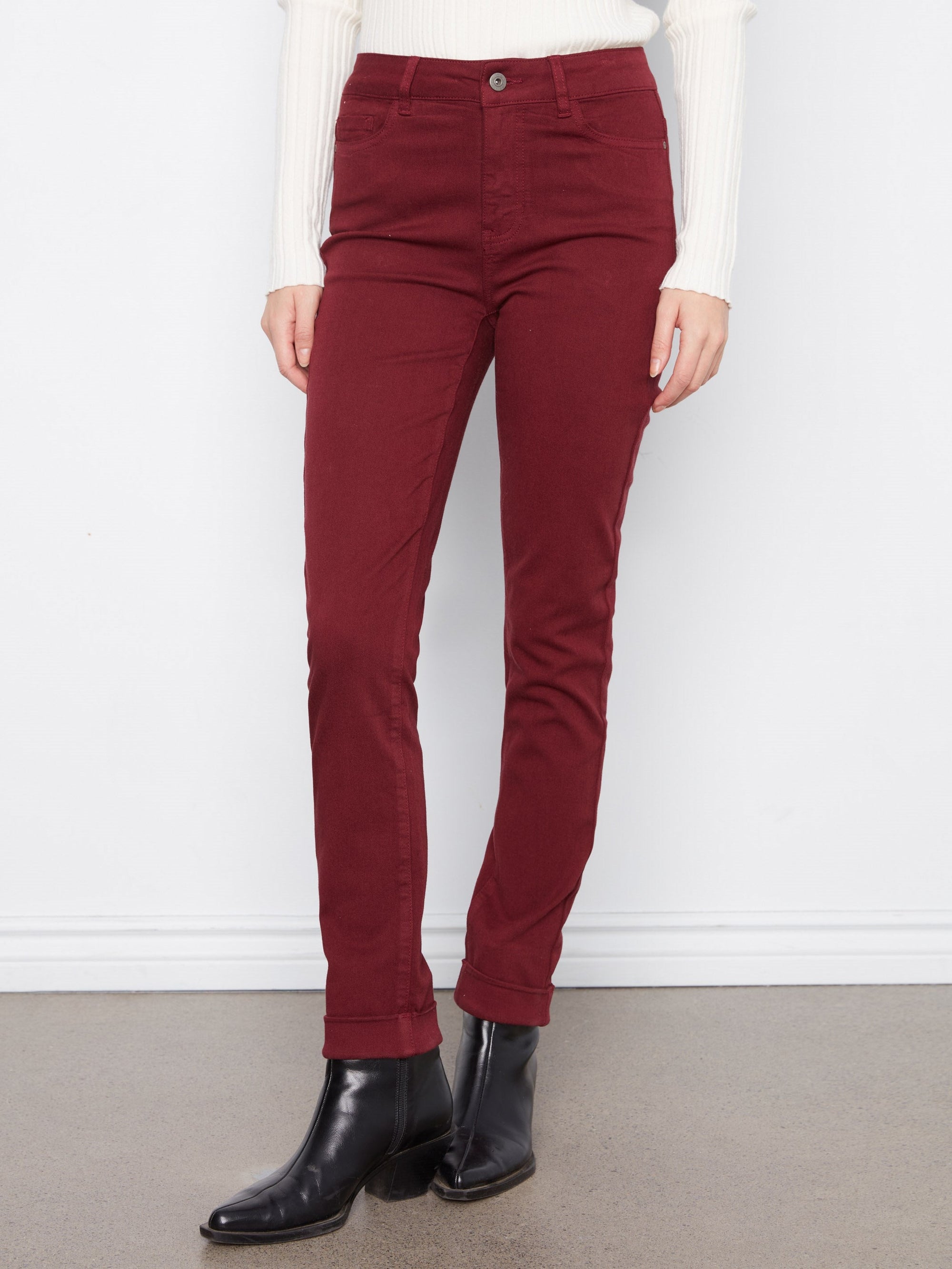 Charlie B Cuffed Hem Pant in Merlot - back view