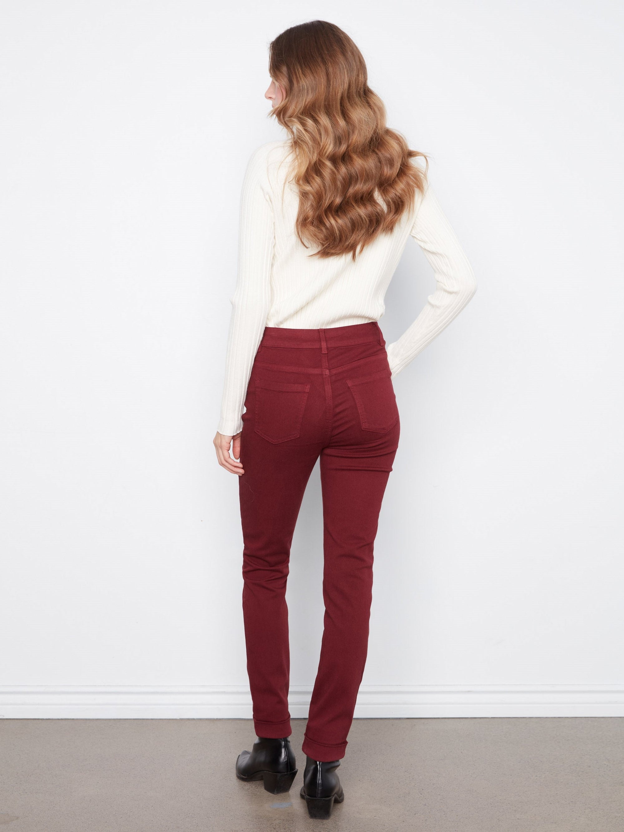 Charlie B Cuffed Hem Pant in Merlot - side view