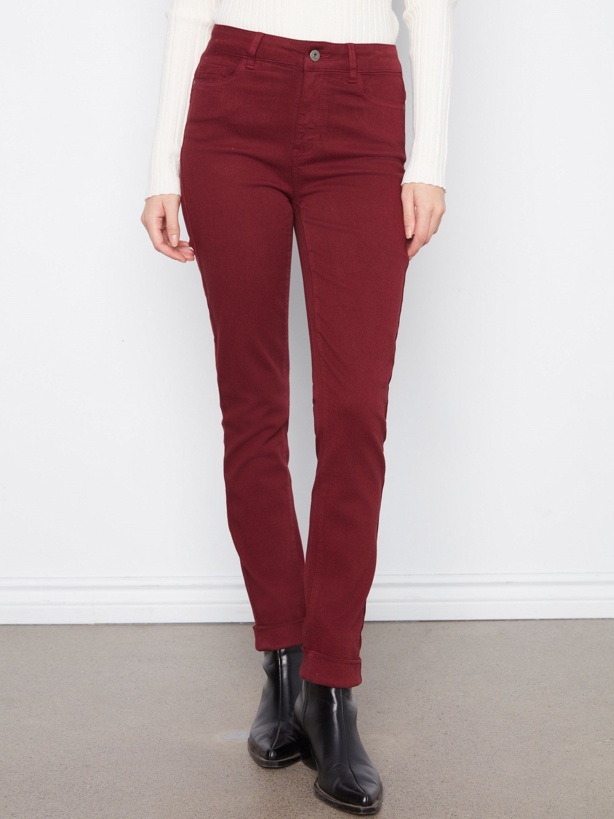 Charlie B Cuffed Hem Pant in Merlot - alt view 2