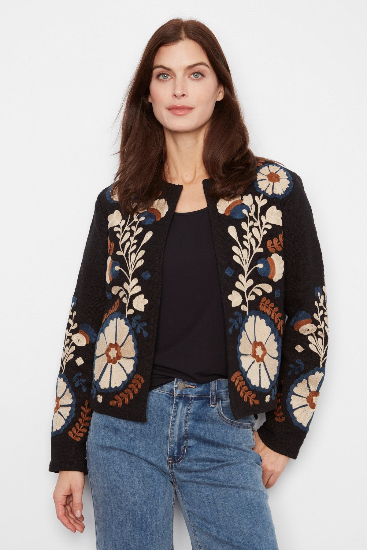 Charlie B Embroidered Cotton Basketweave Jacket in Poem - front