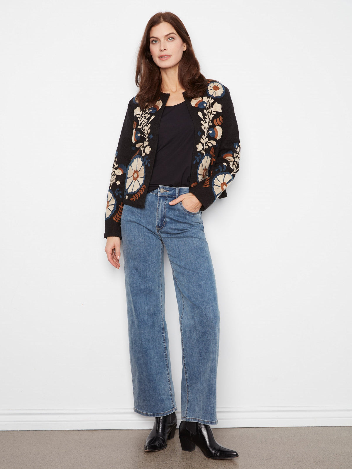 Charlie B Embroidered Cotton Basketweave Jacket in Poem - detail