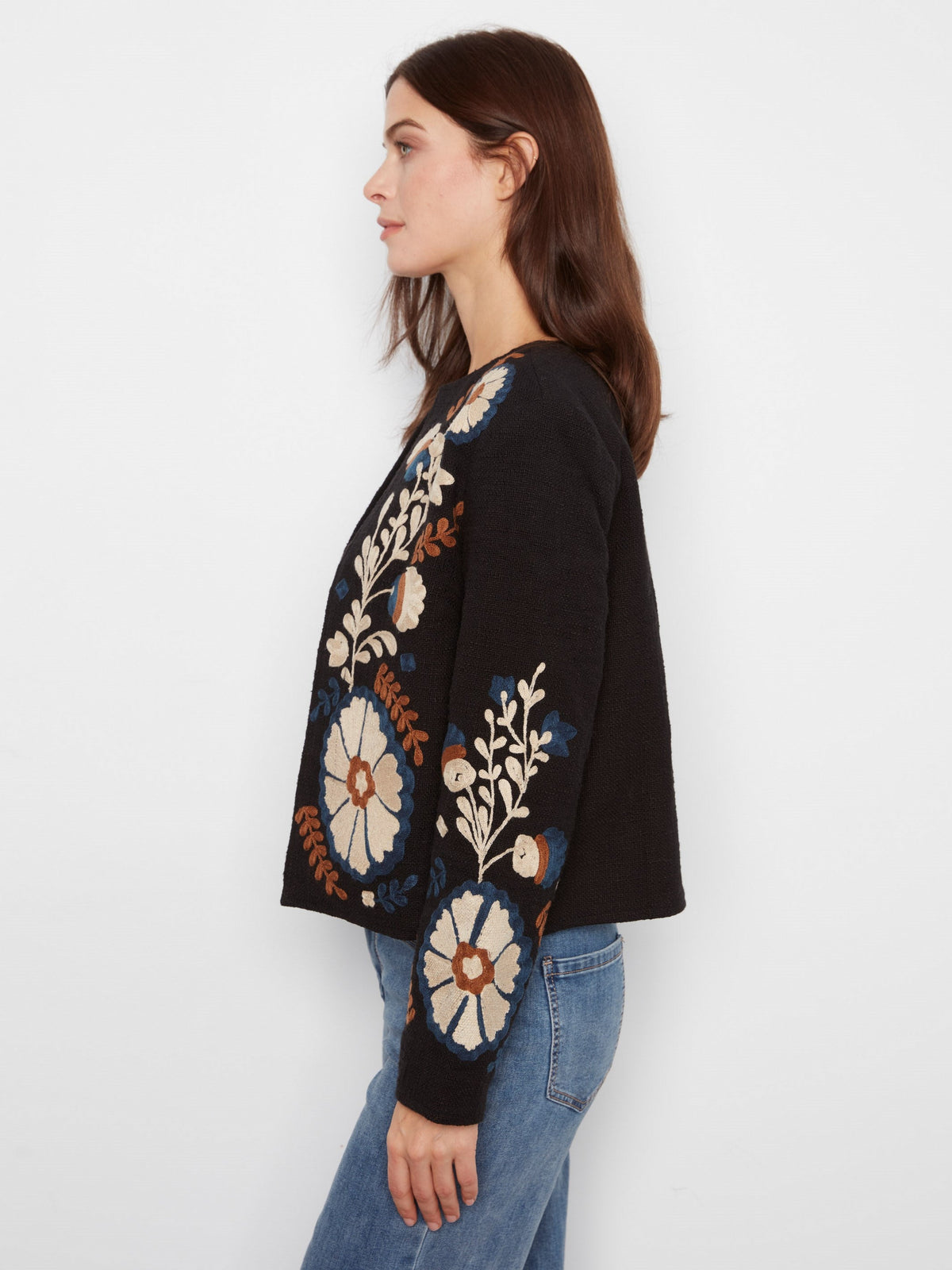 Charlie B Embroidered Cotton Basketweave Jacket in Poem - side