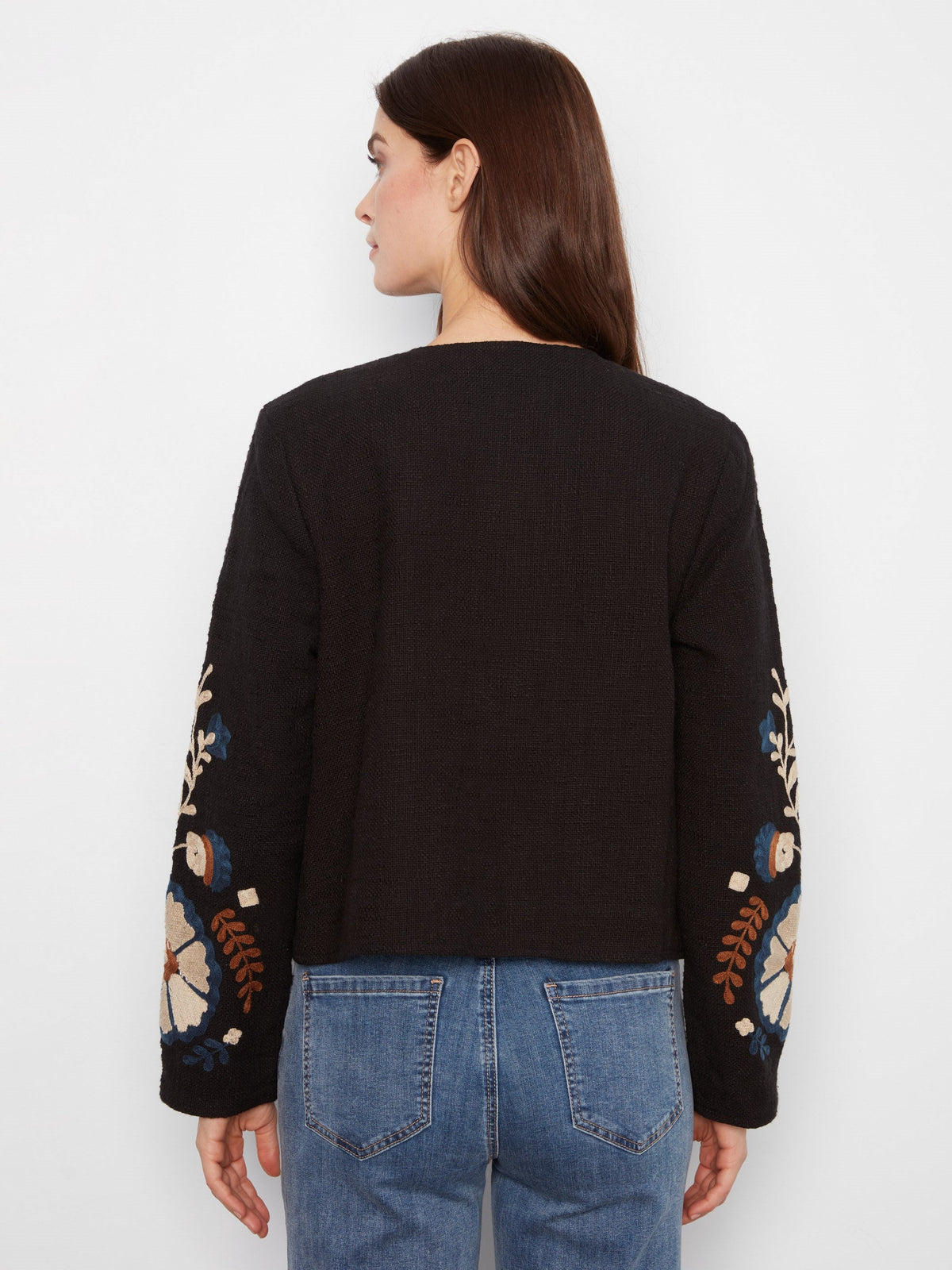 Charlie B Embroidered Cotton Basketweave Jacket in Poem - back