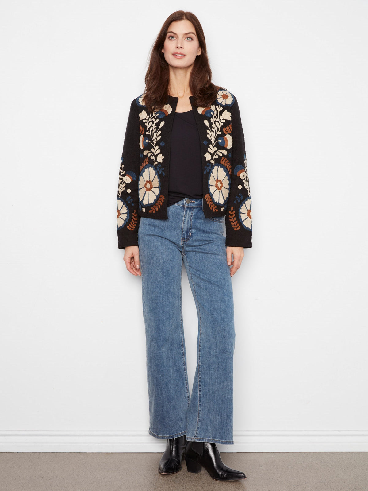 Charlie B Embroidered Cotton Basketweave Jacket in Poem - close-up