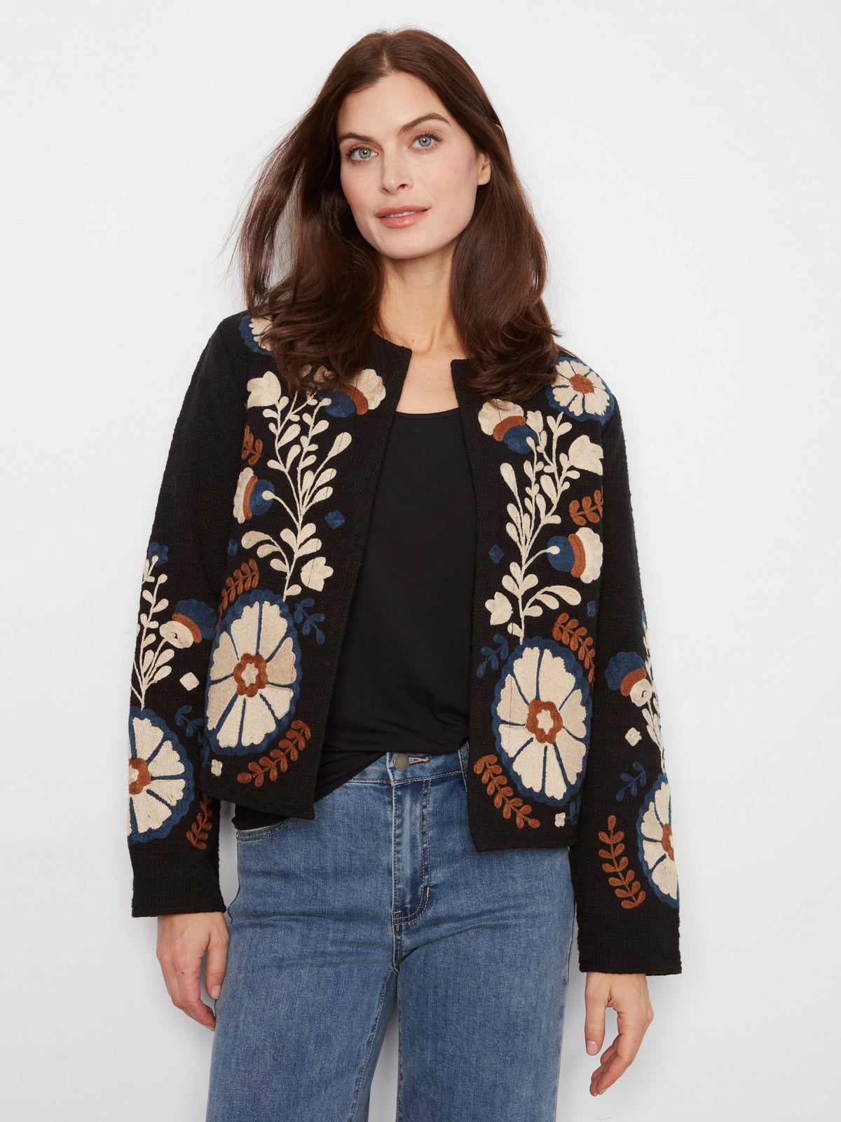 Charlie B Embroidered Cotton Basketweave Jacket in Poem - styled