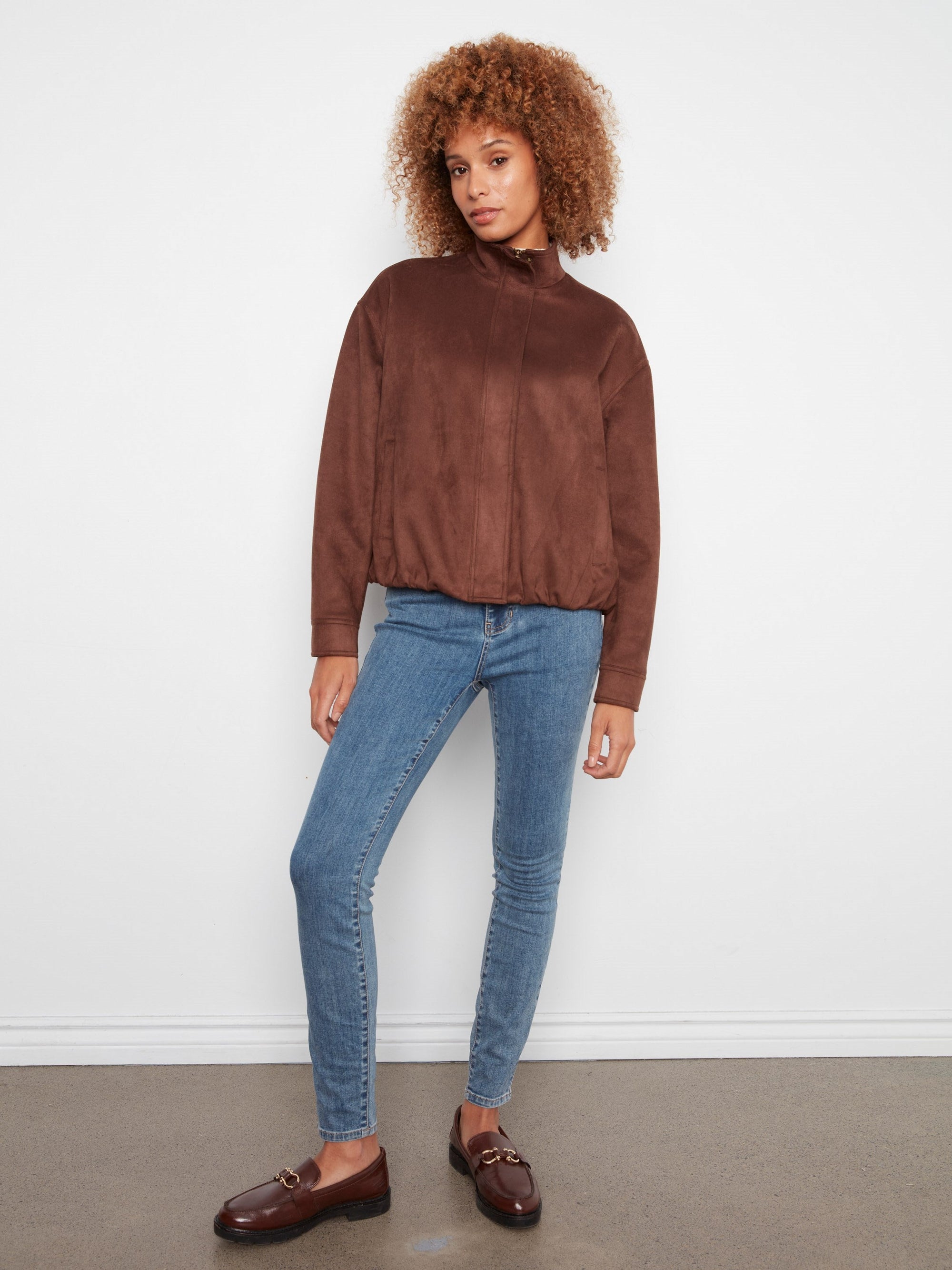 Charlie B Faux Suede Leather Jacket in Coffee - side