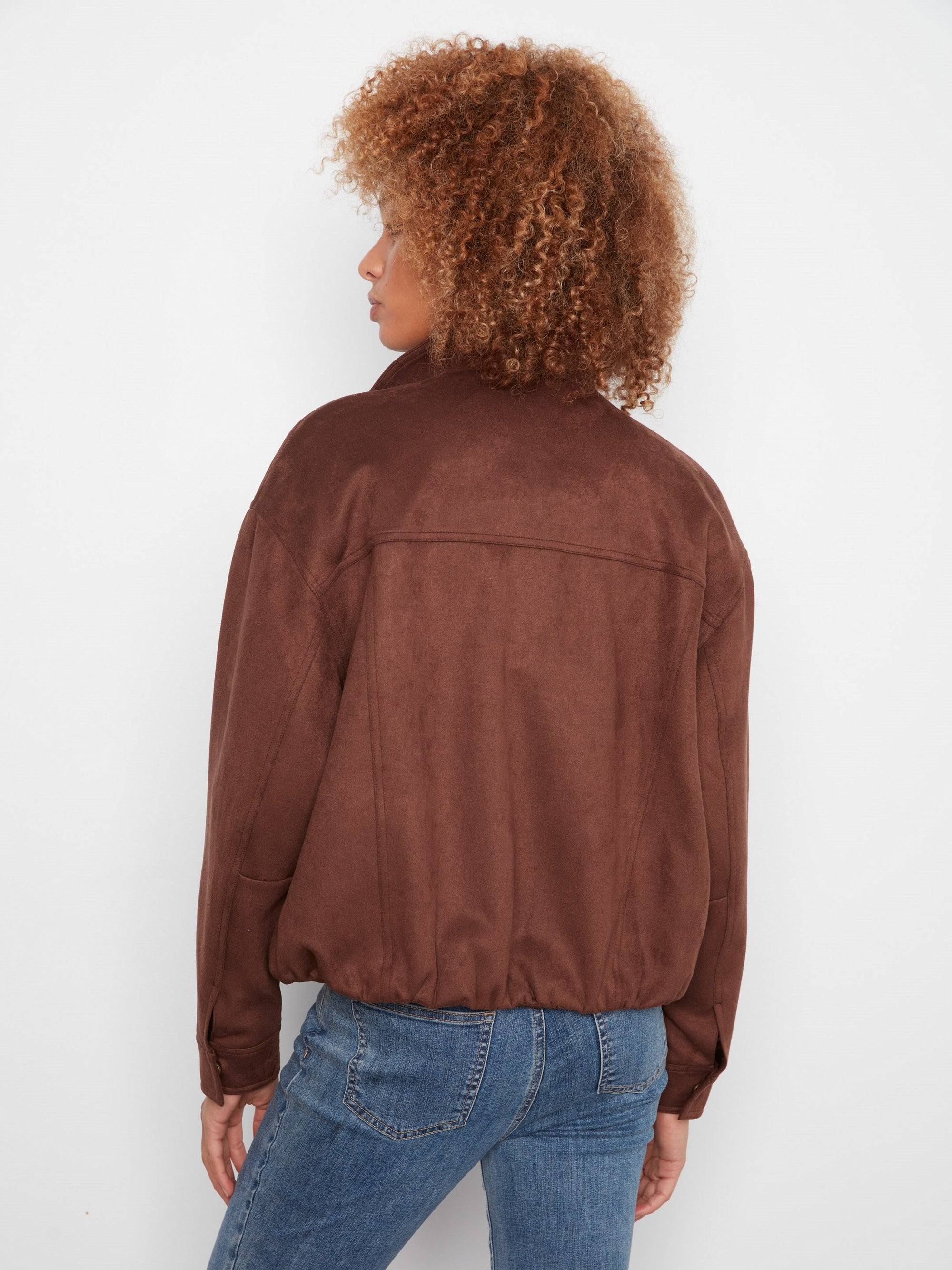 Charlie B Faux Suede Leather Jacket in Coffee - styled