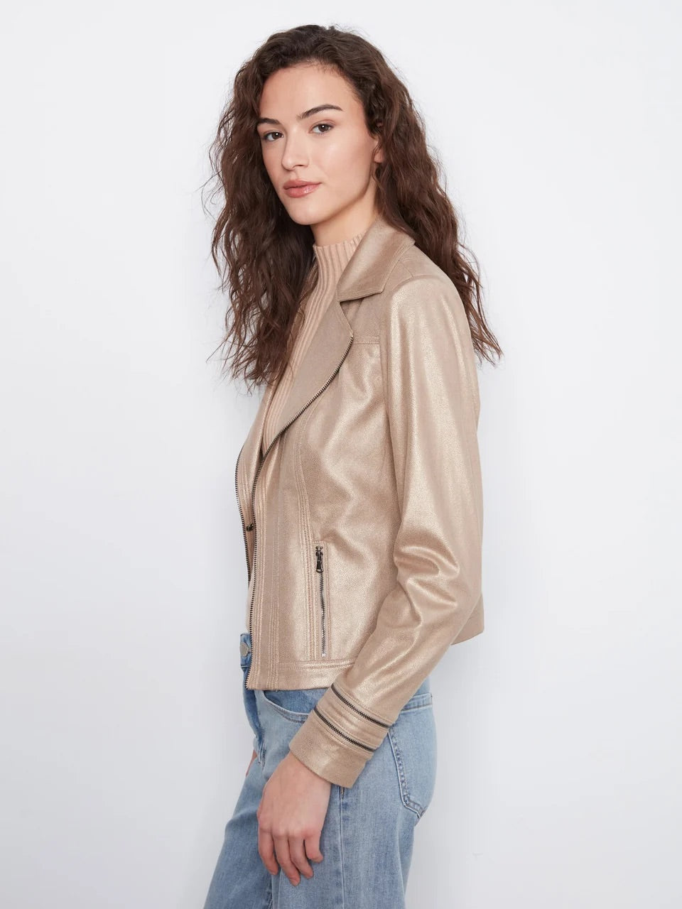 Charlie B Foil Vintage Laux Leather Jacket - Brass