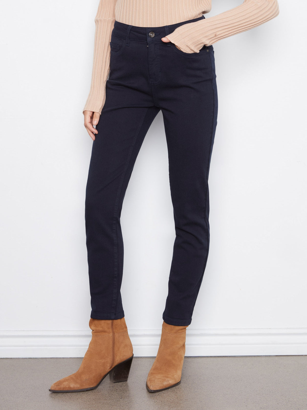 Charlie B Twill Slim Leg Pant in Navy - back view
