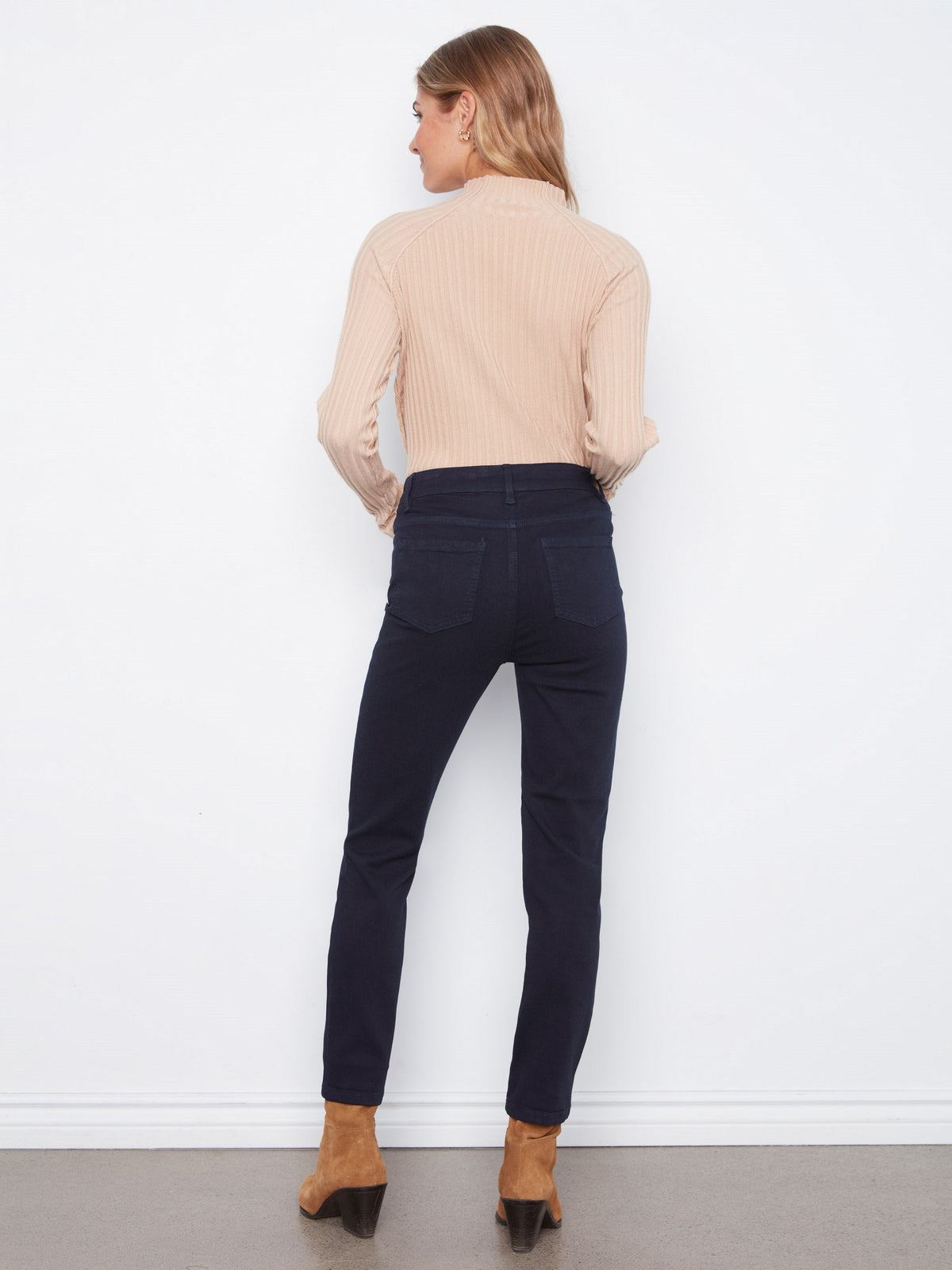 Charlie B Twill Slim Leg Pant in Navy - side view