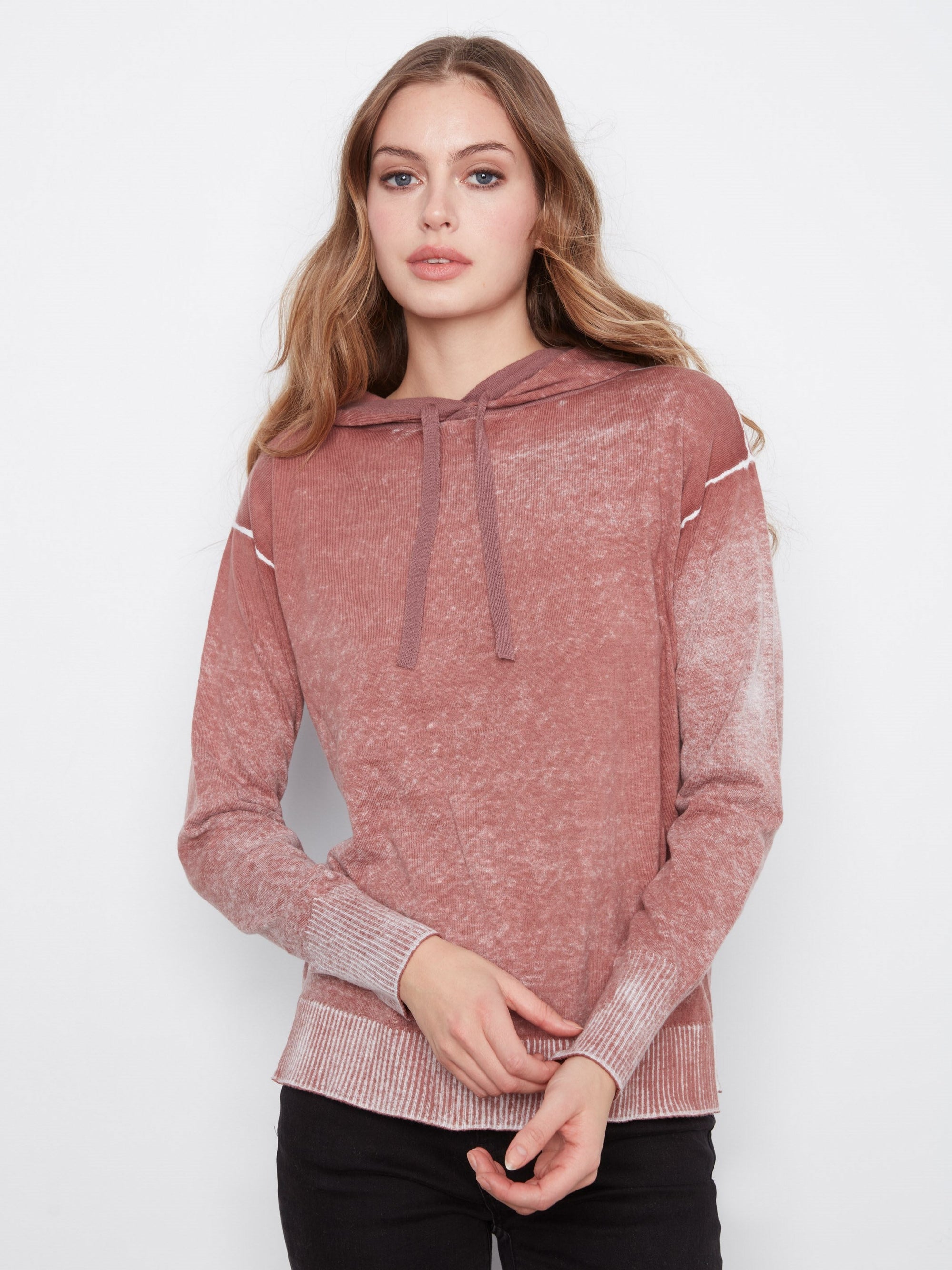 Charlie B Printed Hoodie Sweater in Rosewood - front
