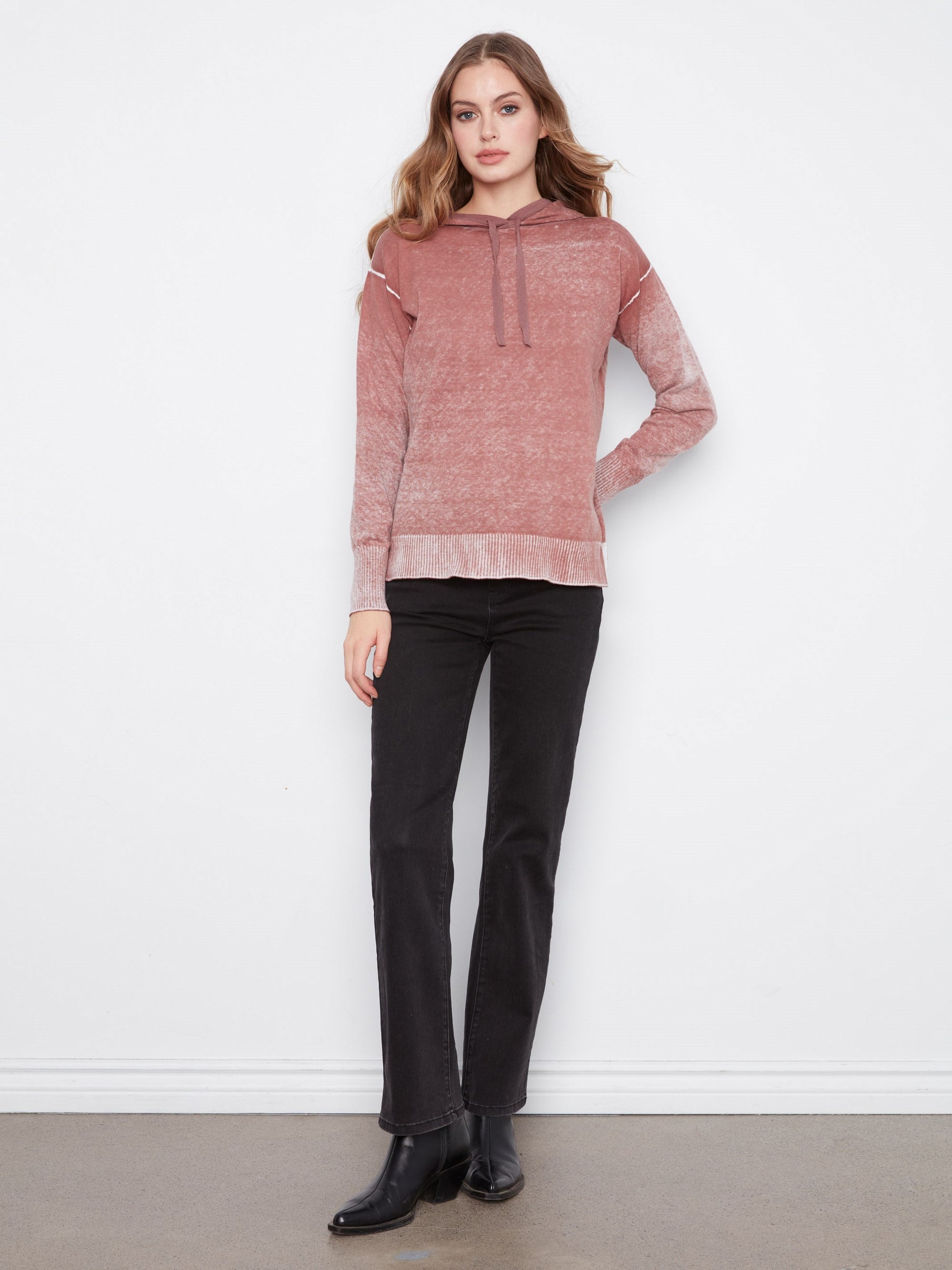 Charlie B Printed Hoodie Sweater in Rosewood - detail