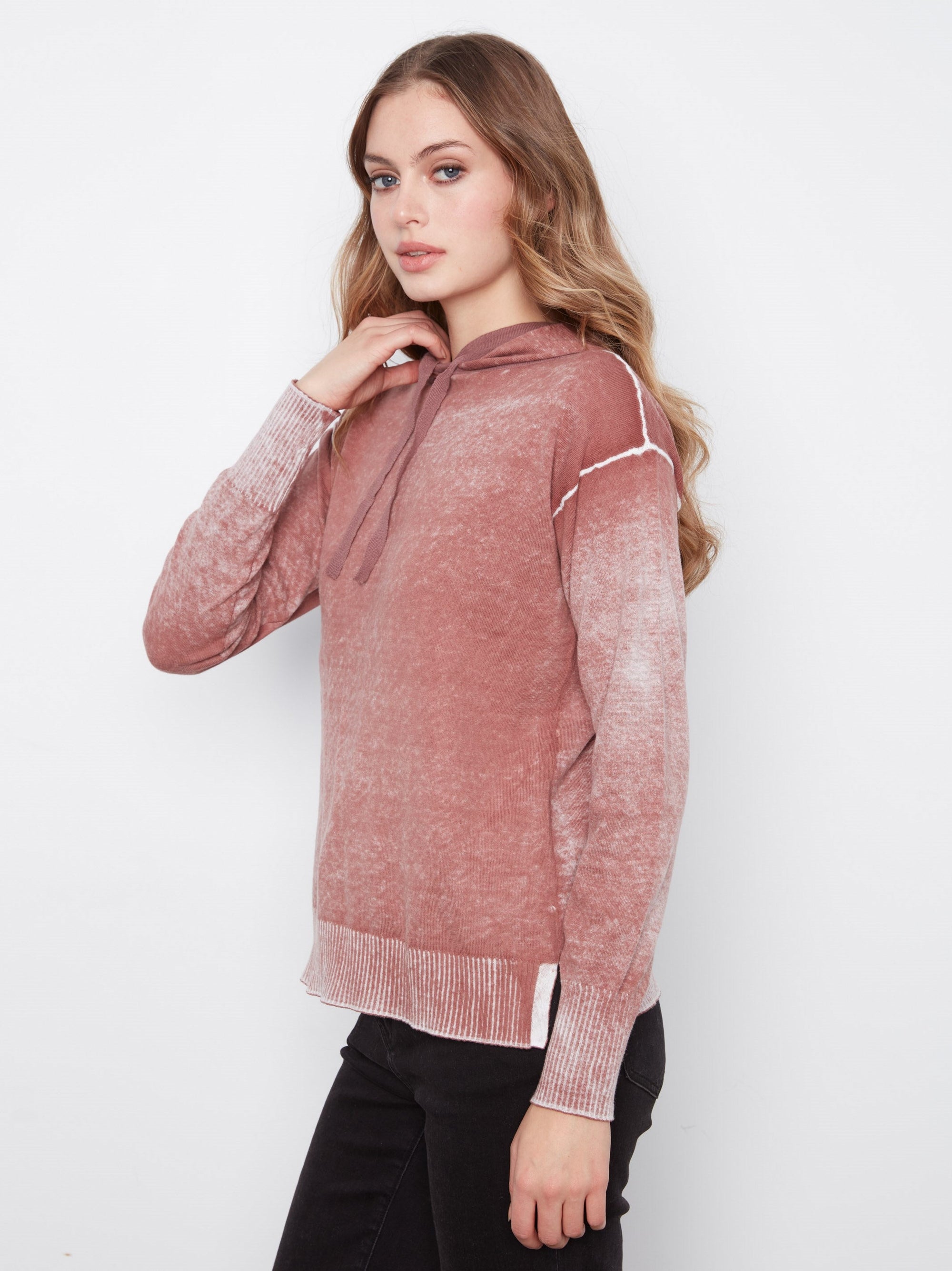 Charlie B Printed Hoodie Sweater in Rosewood - side