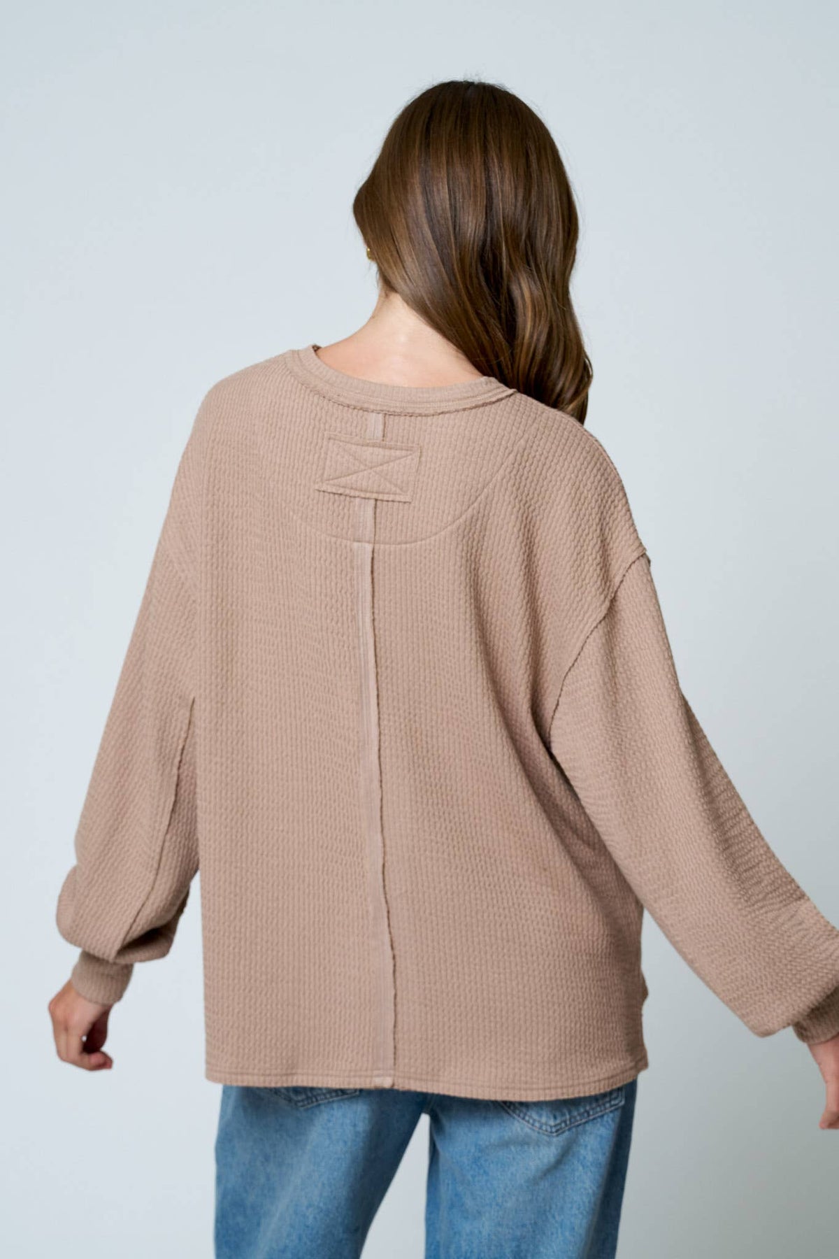 Blu Pepper Textured Exposed Seam Top- Navy