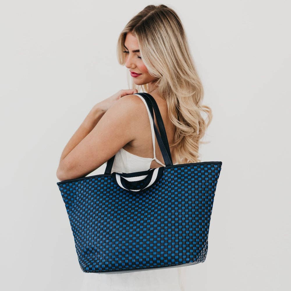 Woven Tiffany Organizer Tote Bag: Checkered Brown