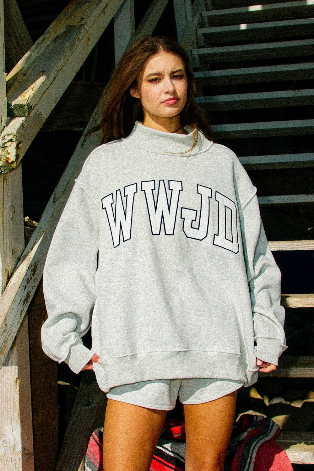 Bucketlist WWJD Mock Neck Sweatshirt - Heather Gray