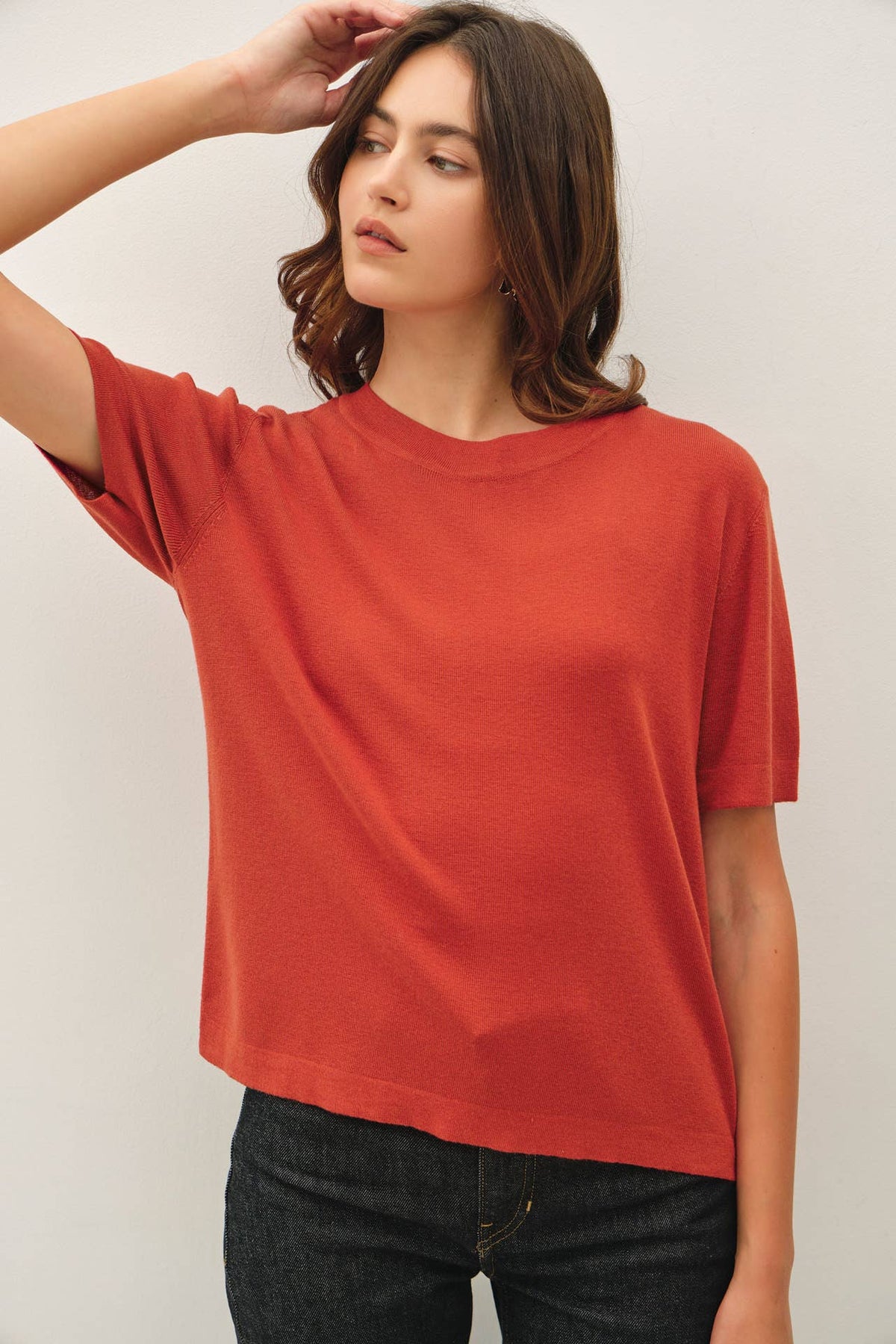 Cashmere Blended Short Sleeve Sweater - Olive