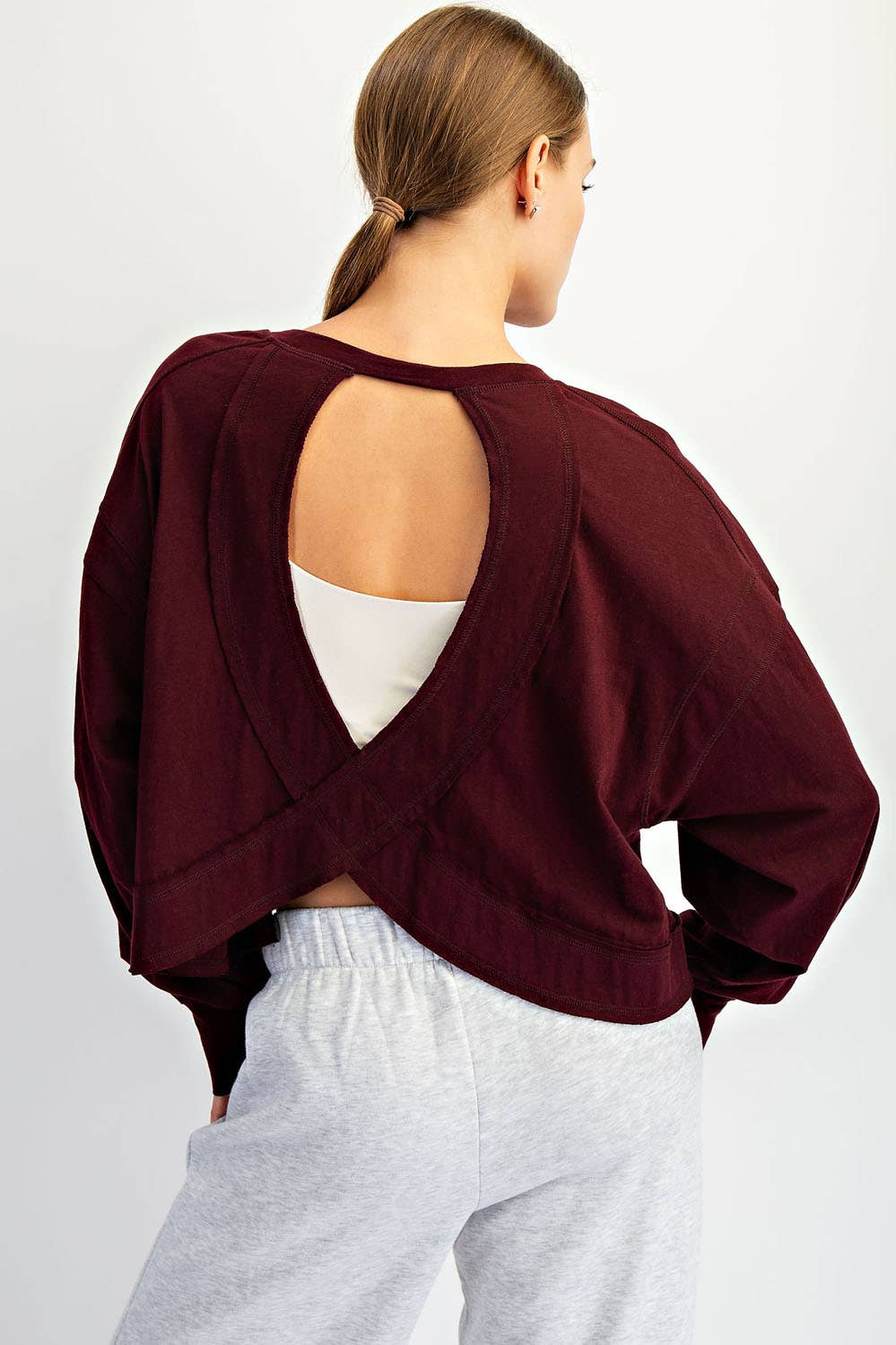 COTTON SLUB OPEN BACK TOP - Dark Cherry