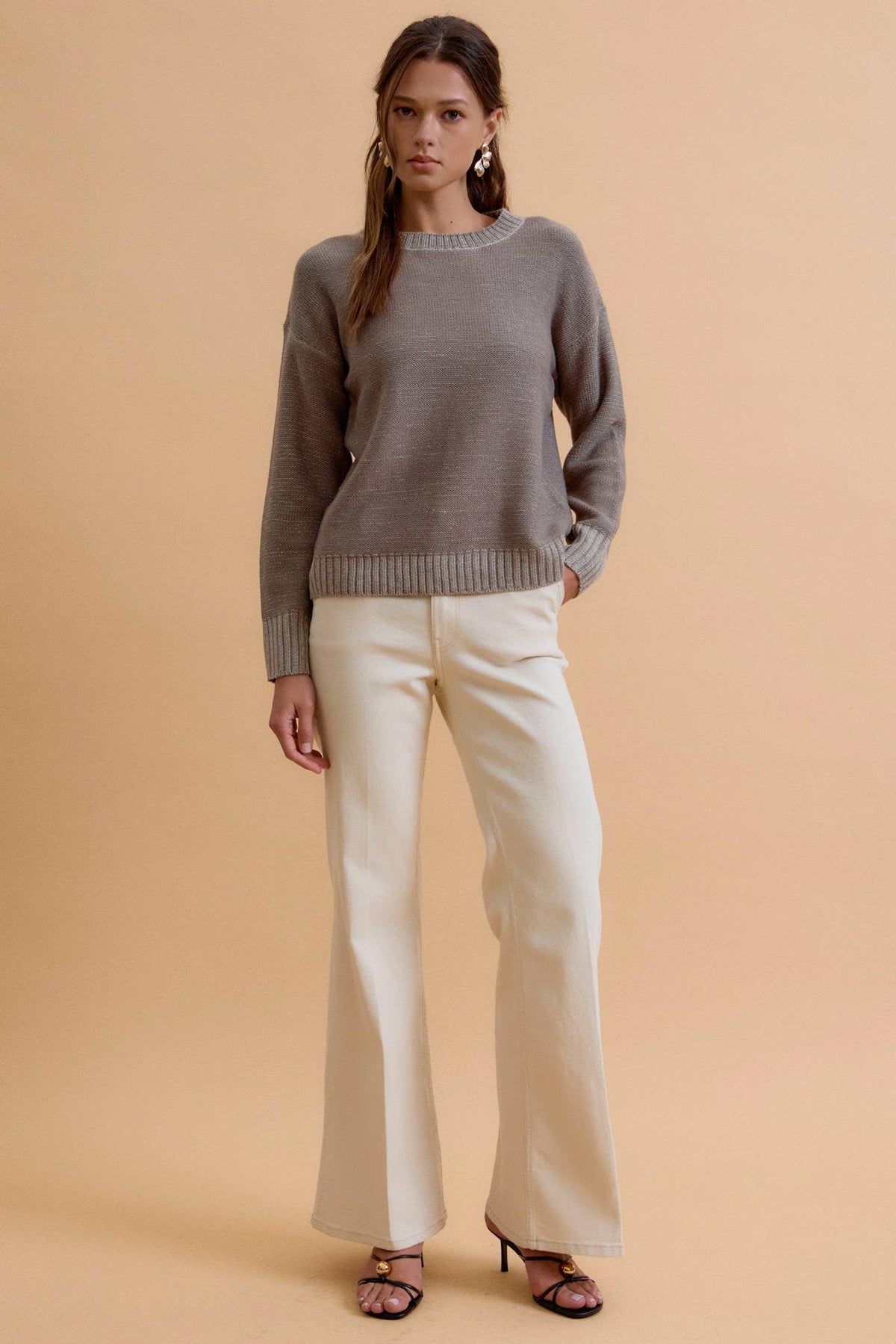 Mineral Washed Textured Sweater-Smoky Gray
