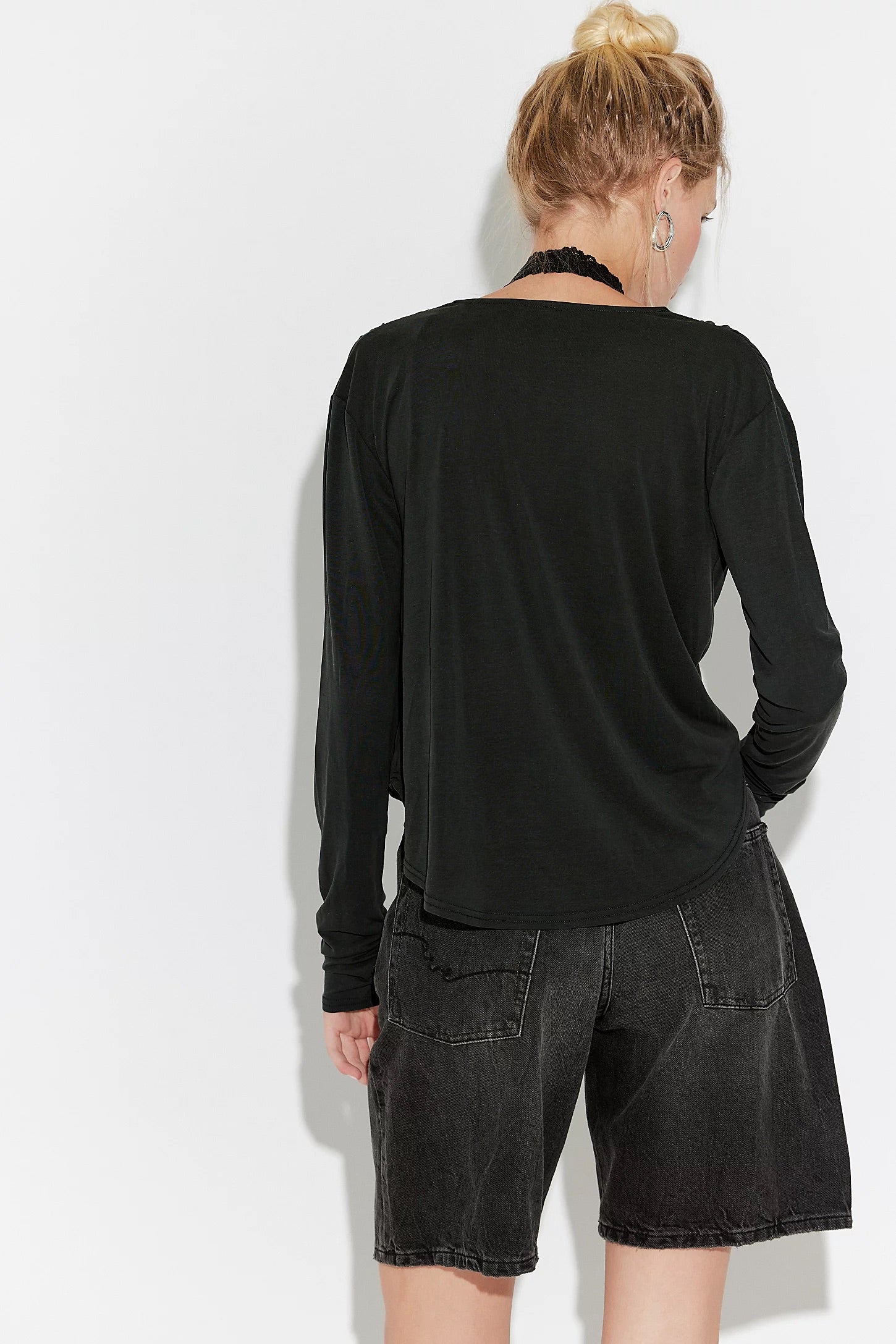 Free People Jane Long Sleeve in Black - worn off the shoulder
