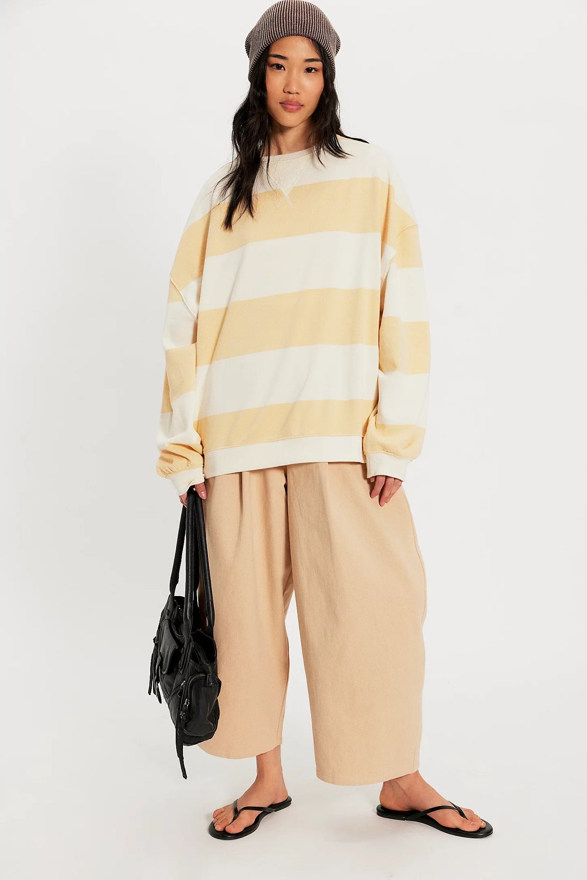 Free People Classic Stripe Crew Wide in Apricot Combo - side