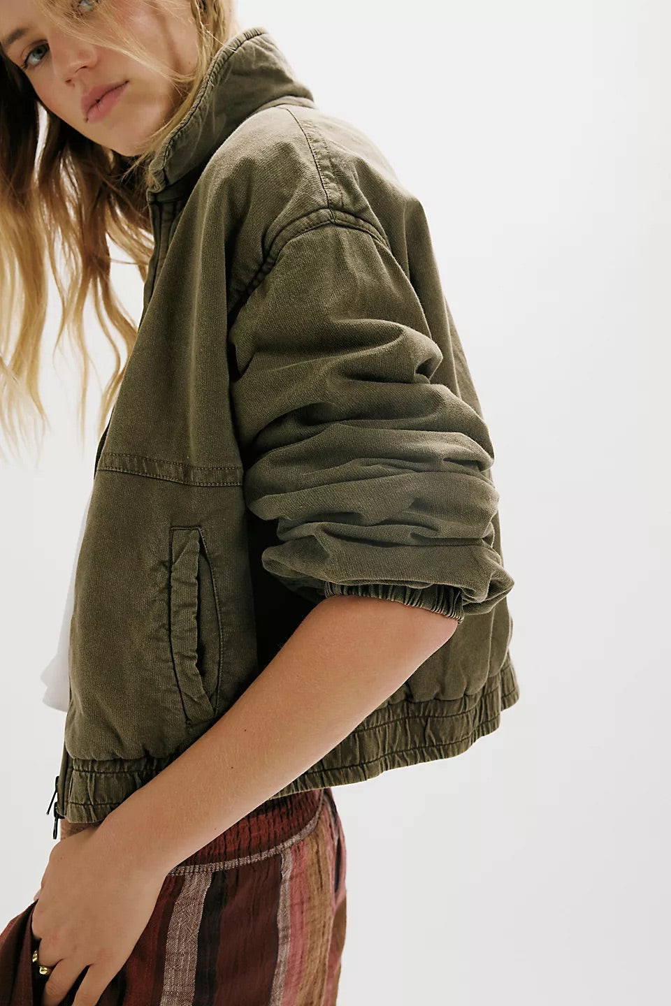 Free People Birdie Jacket in Olive - back view