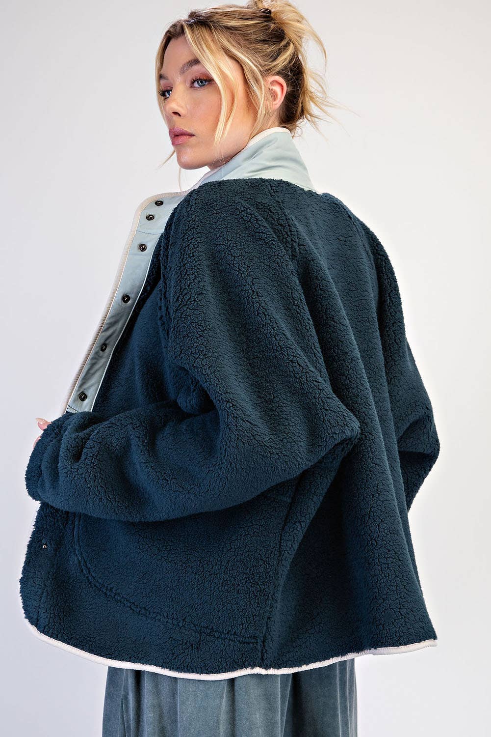 SHERPA BUTTON UP JACKET - Dark Sea Green