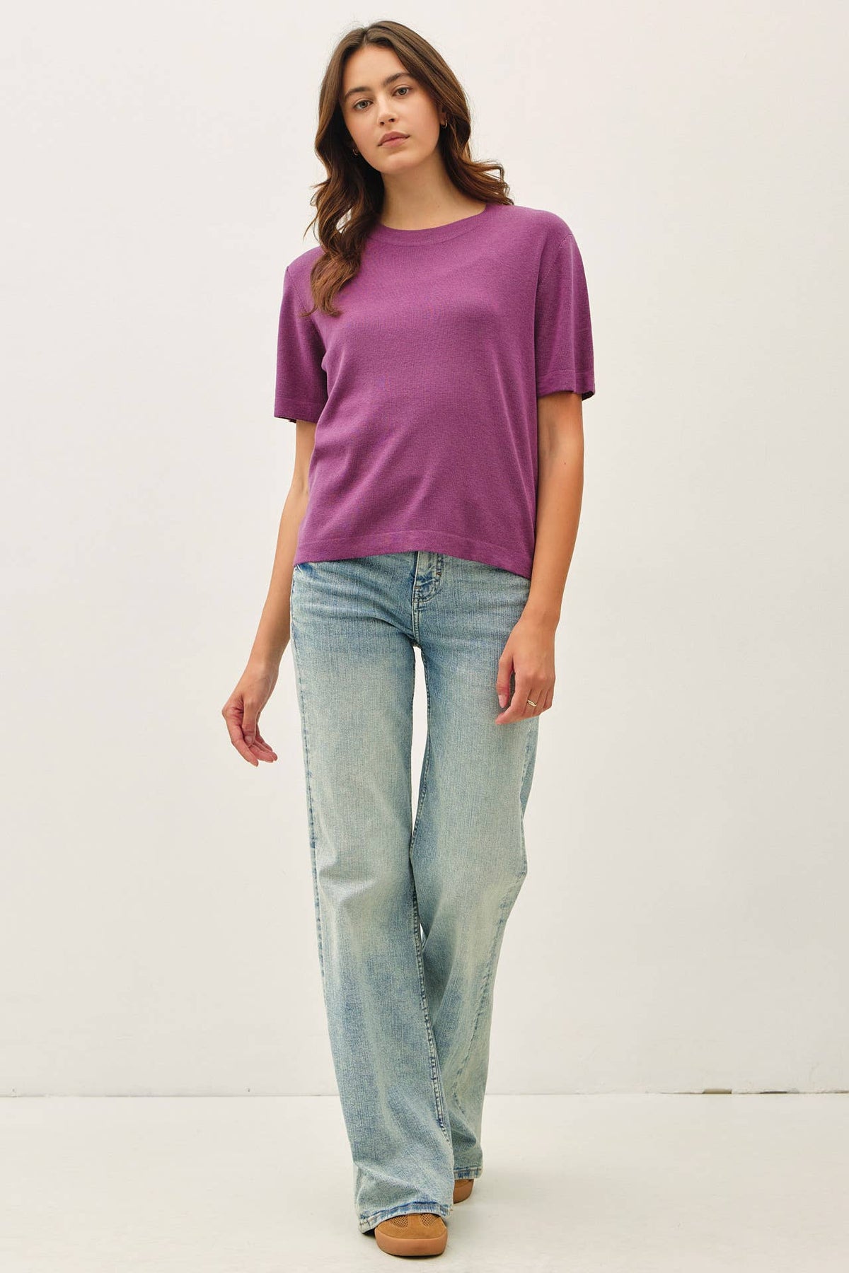 Cashmere Blended Short Sleeve Sweater - Olive
