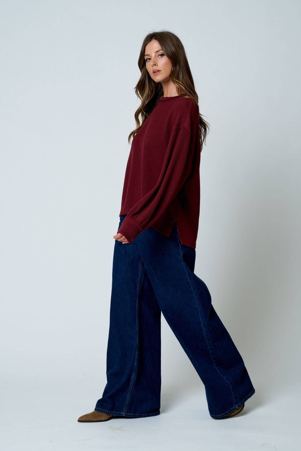Blu Pepper Textured Exposed Seam Top-Natural