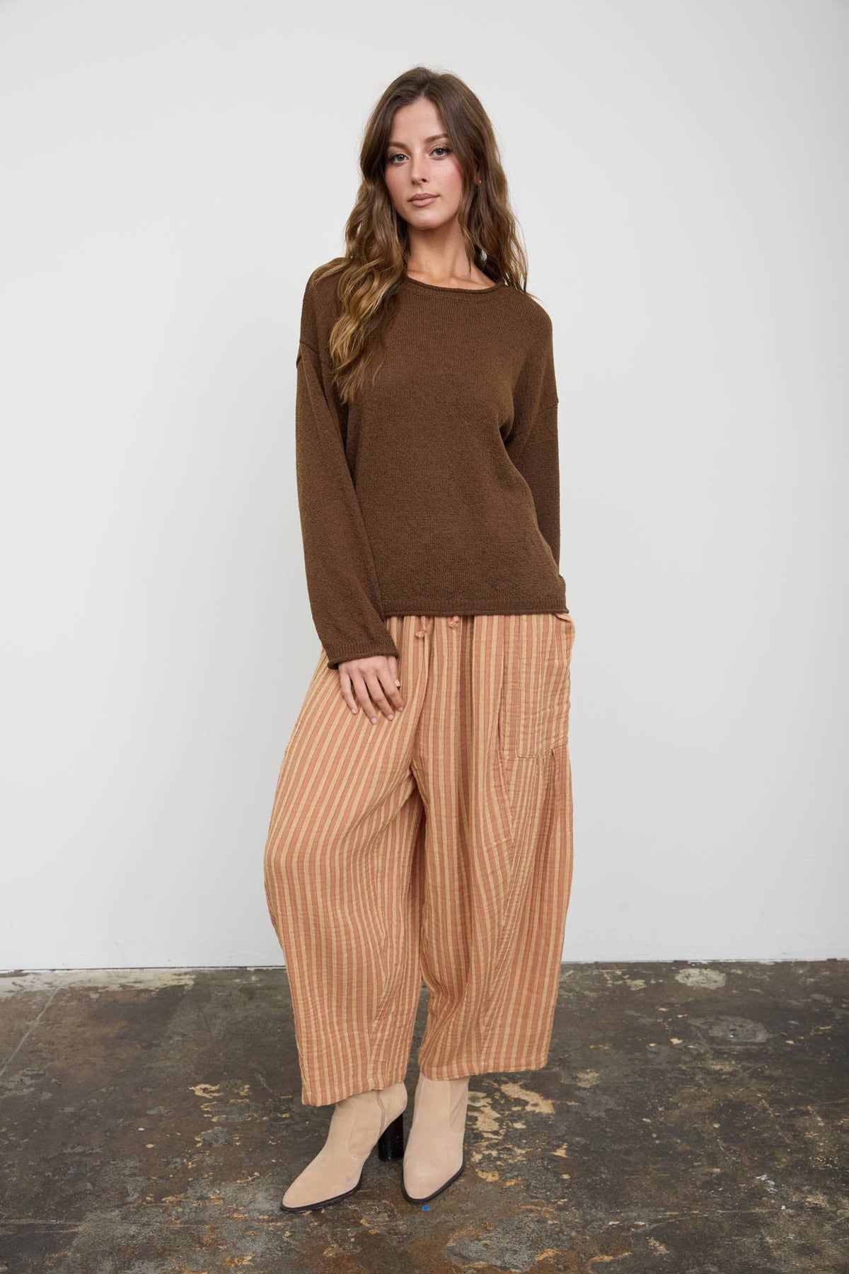 Blu Pepper Textured Raw Edge Sweater- Oatmeal