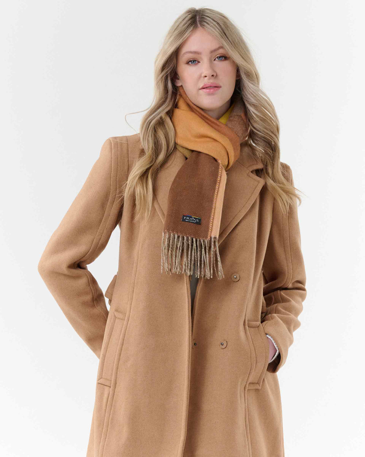 Colourblock Chevron Cashmink Scarf: Soft beige