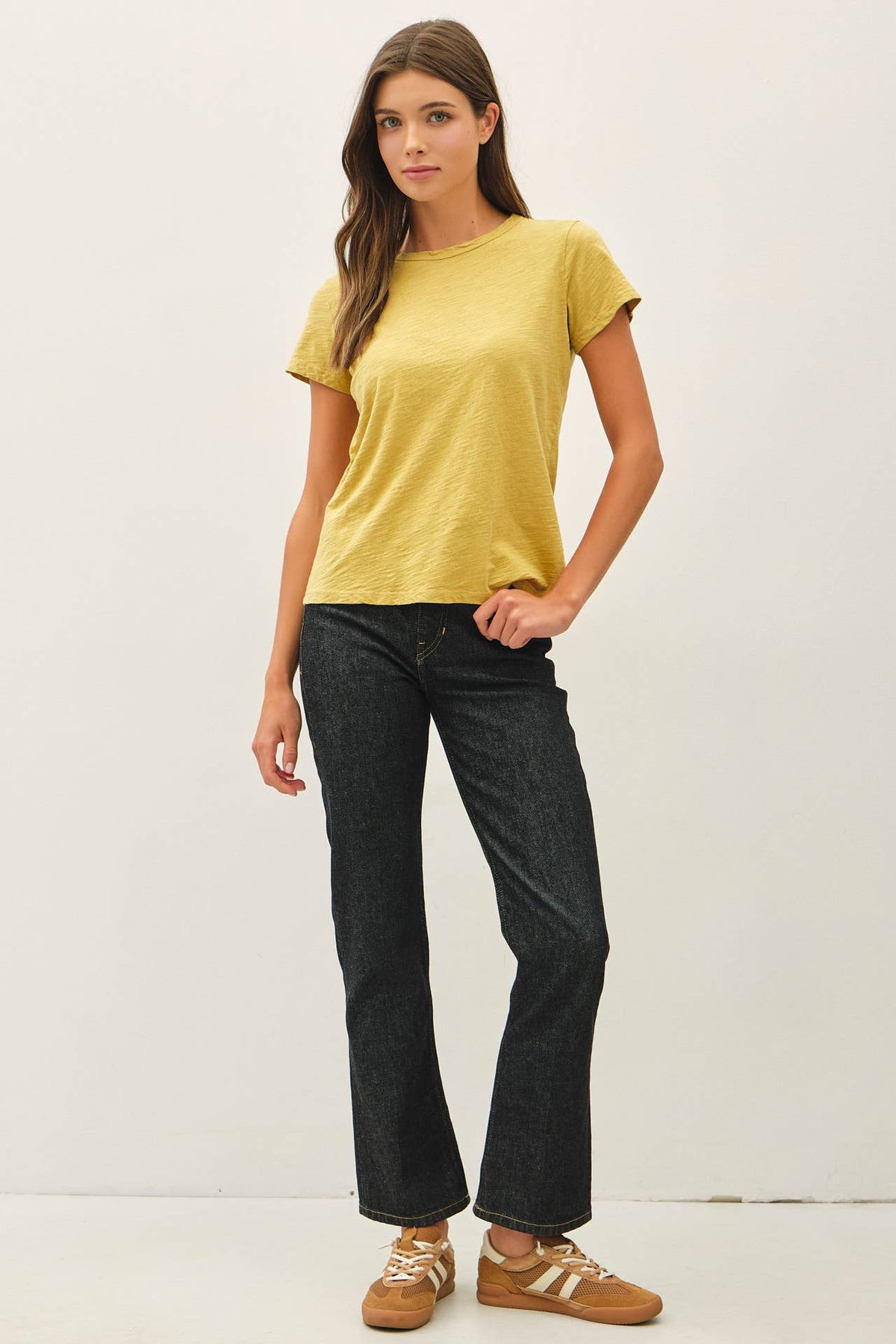 Garment Dyed Cotton Slub Top-Mustard