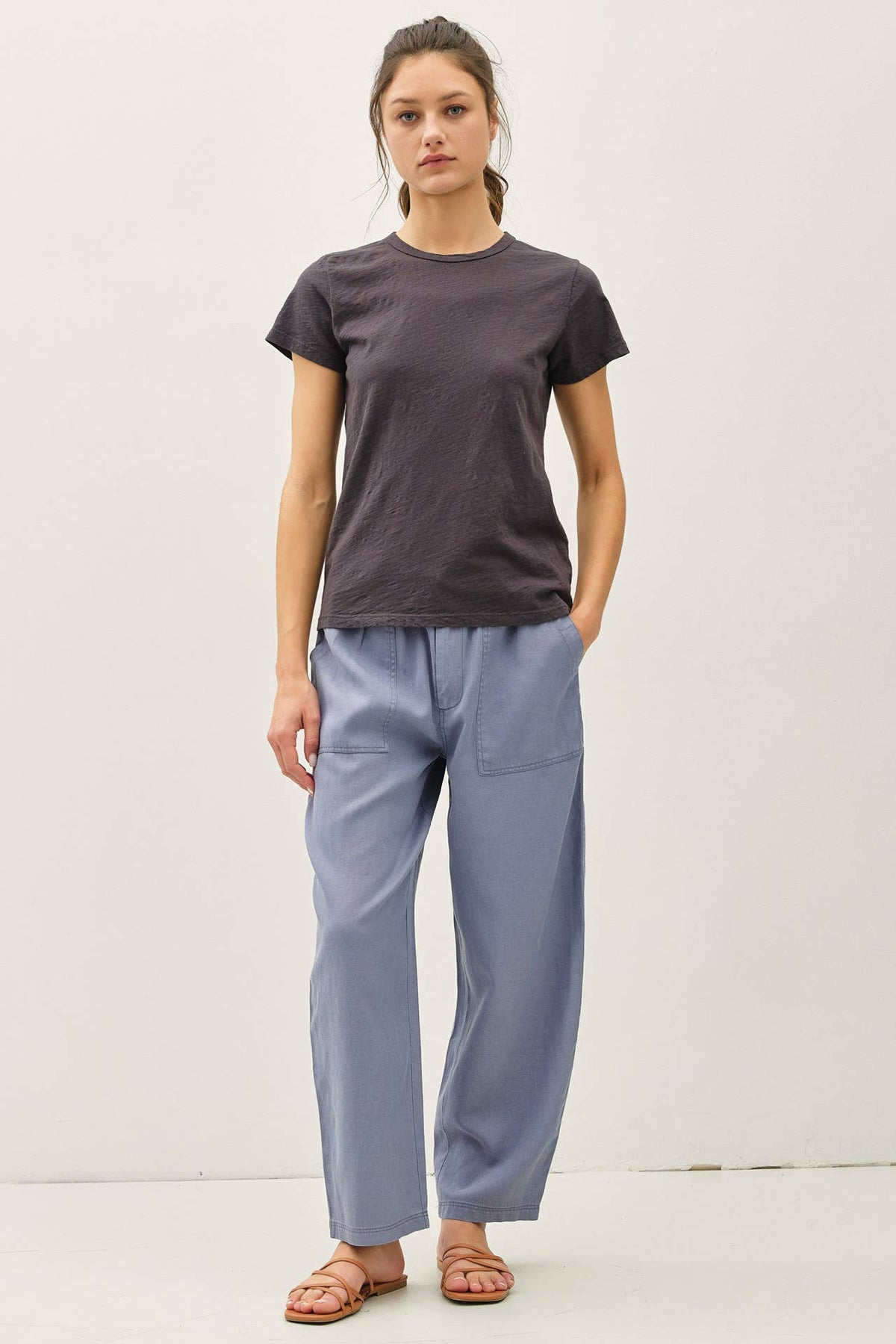 Garment Dyed Cotton Slub Top - Black