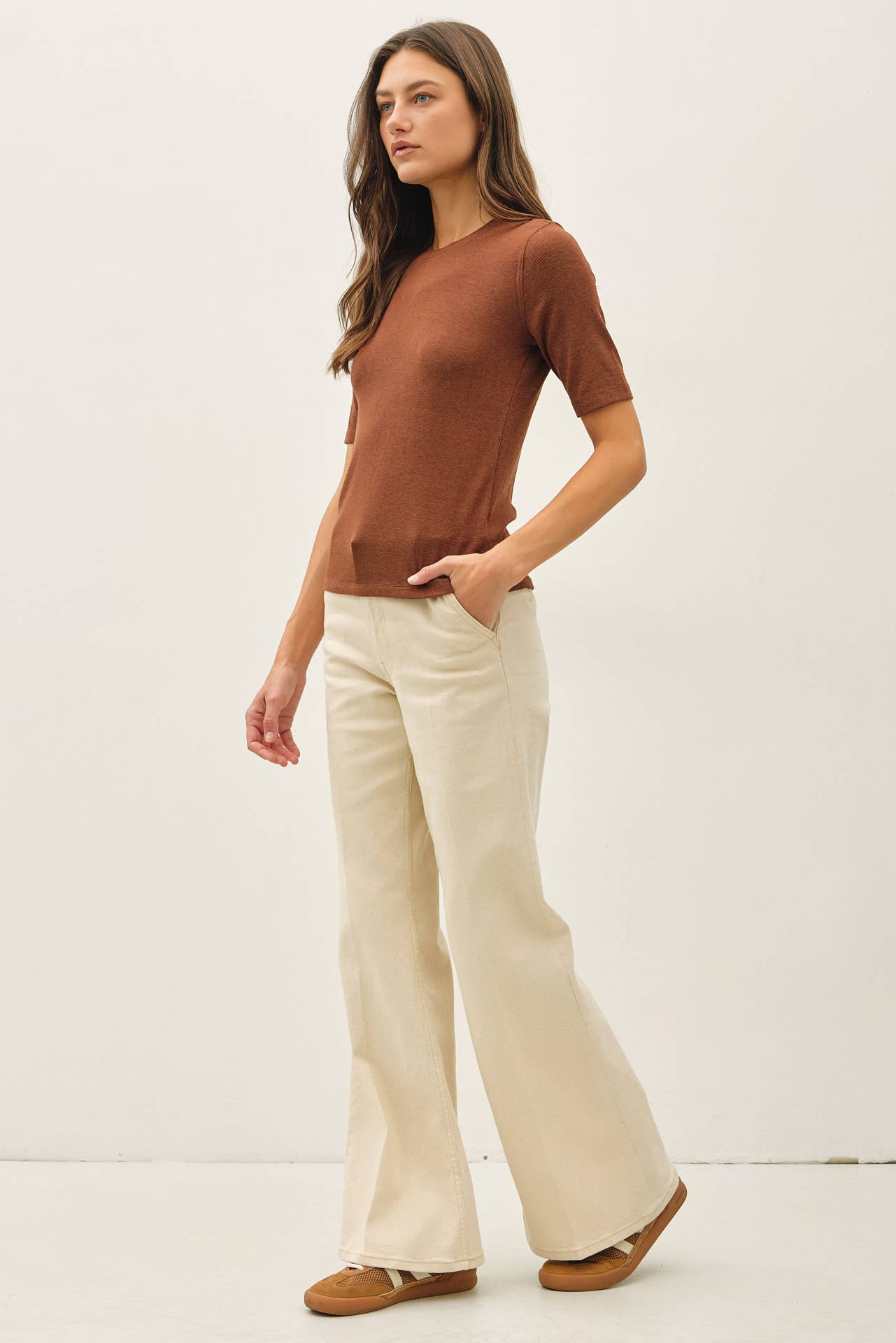 Modal Ribbed Crewneck-Rust