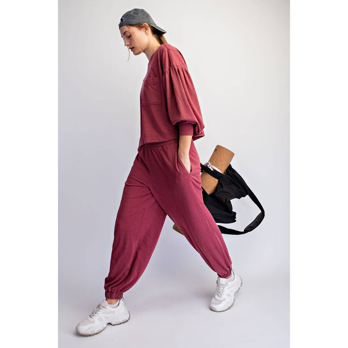 Rae Mode Mineral Washed Balloon Jogger Set - Crimson