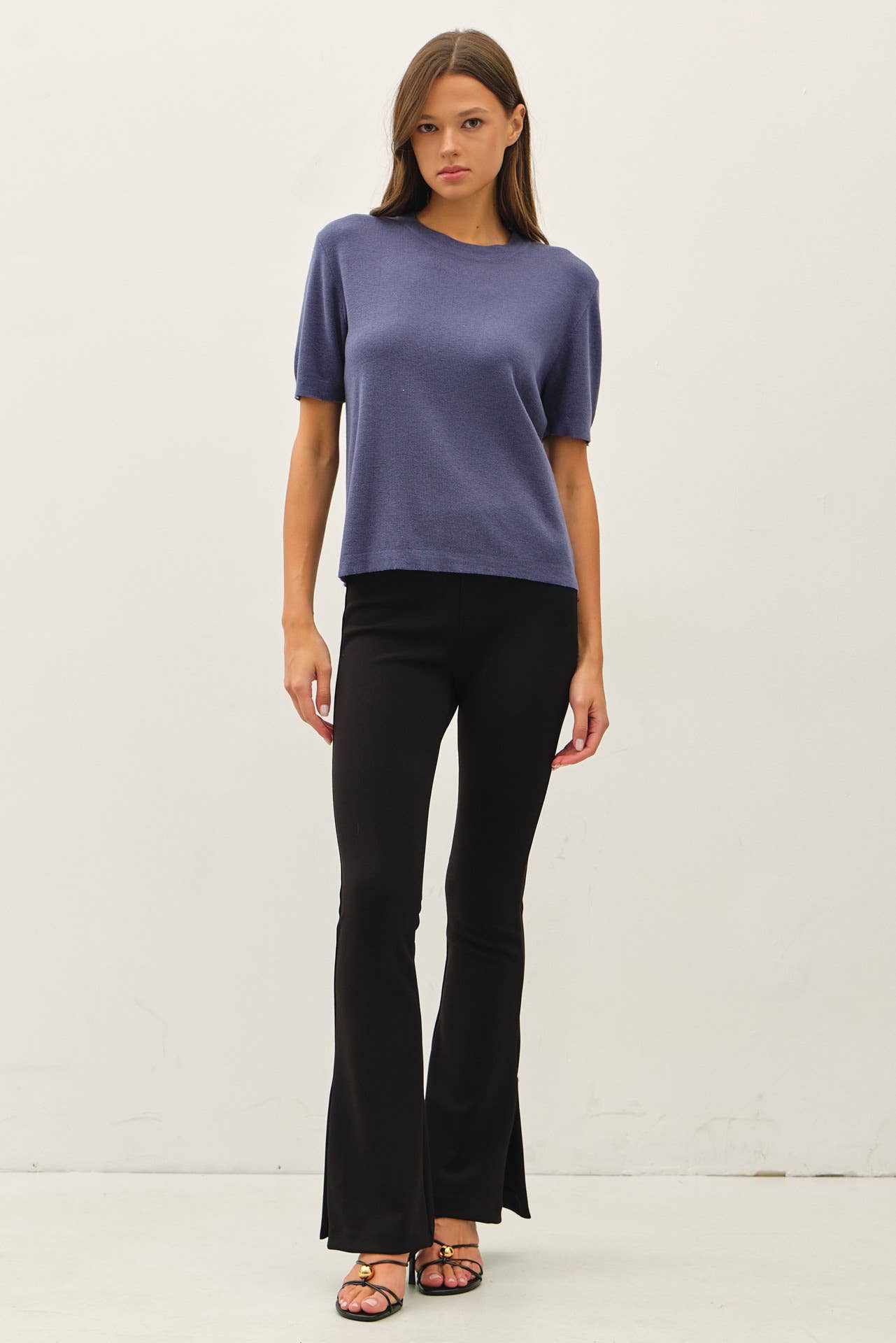 Cashmere Blended Short Sleeve Sweater - Slate Blue