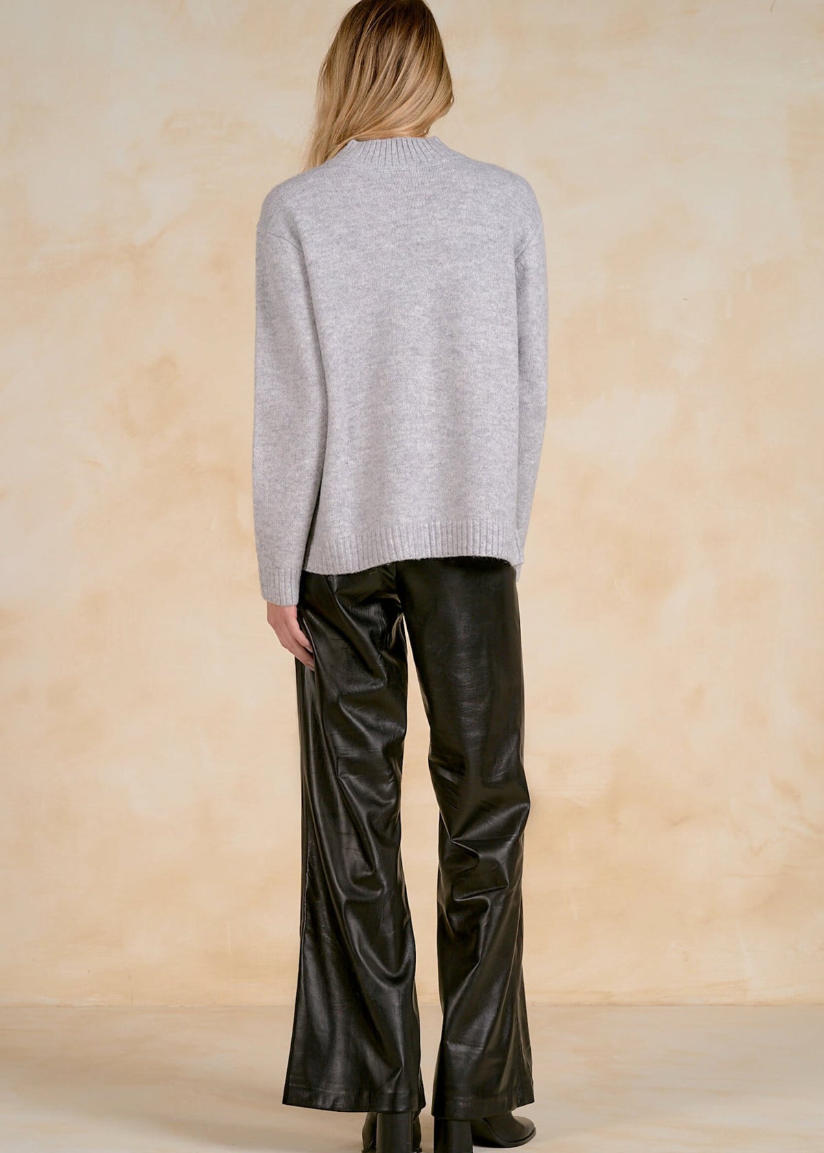 Elan Colorblock Crewneck Sweater - Grey Two Tone alternate view