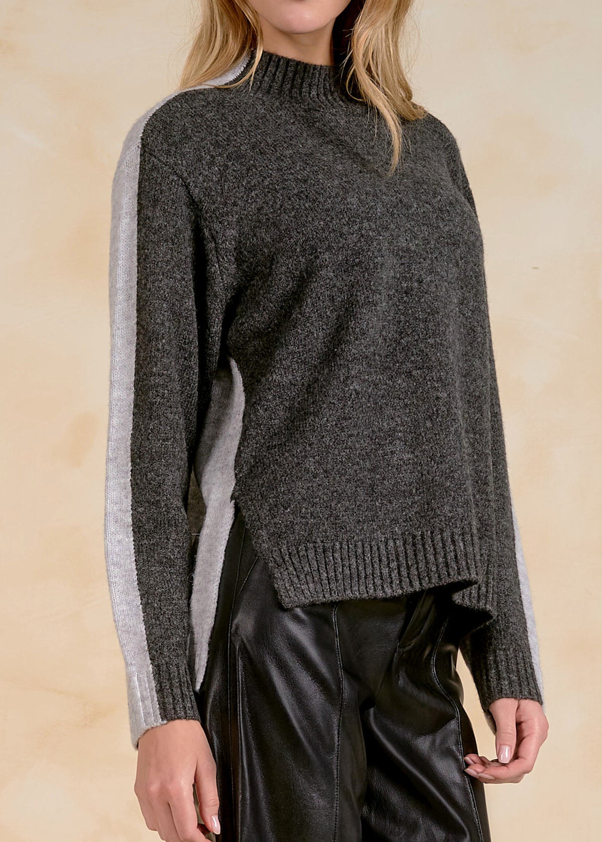 Elan Colorblock Crewneck Sweater - Grey Two Tone back view