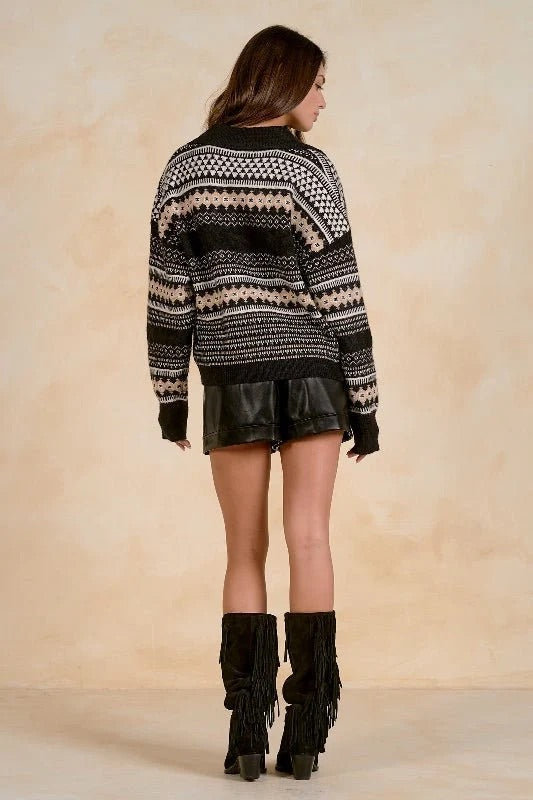 Elan V-Neck Collar Sweater - Black
