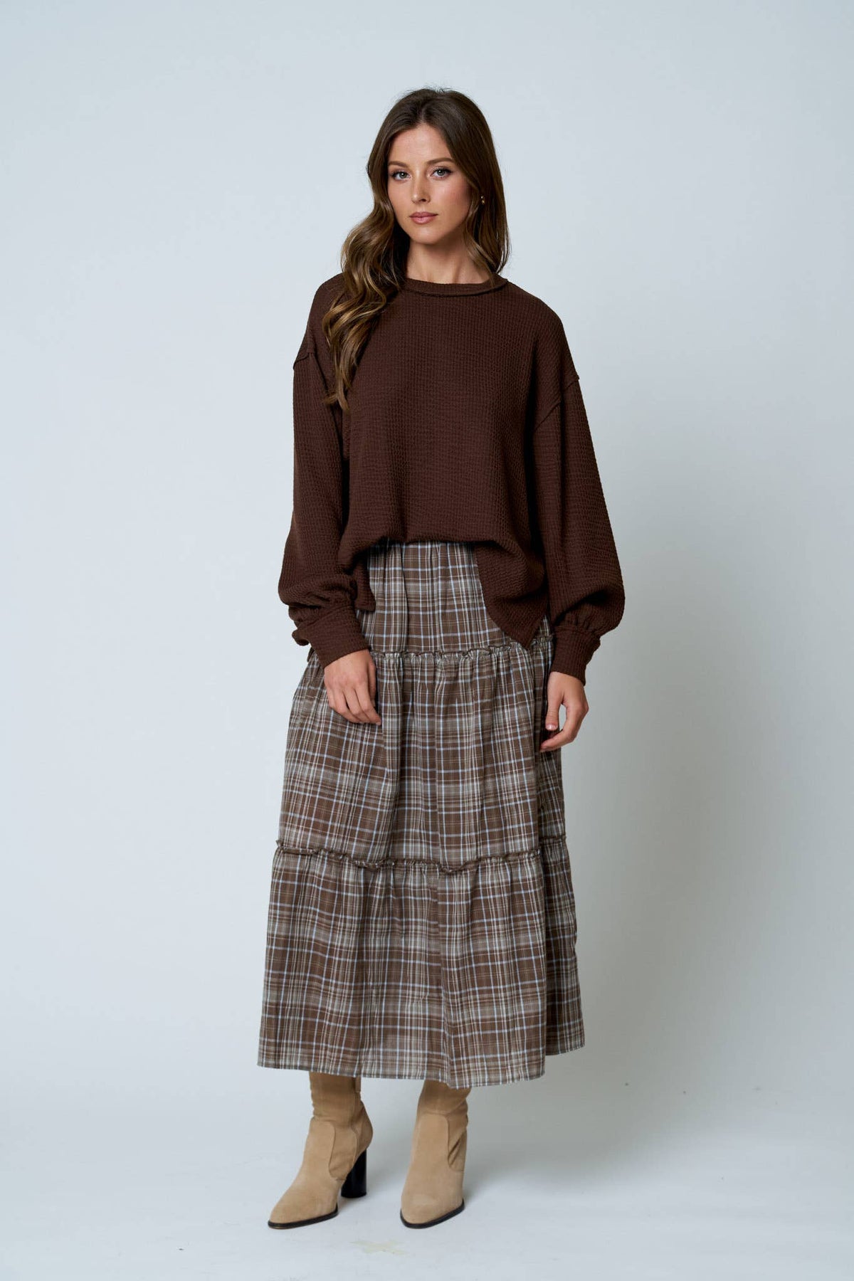 Blu Pepper Textured Exposed Seam Top-Natural