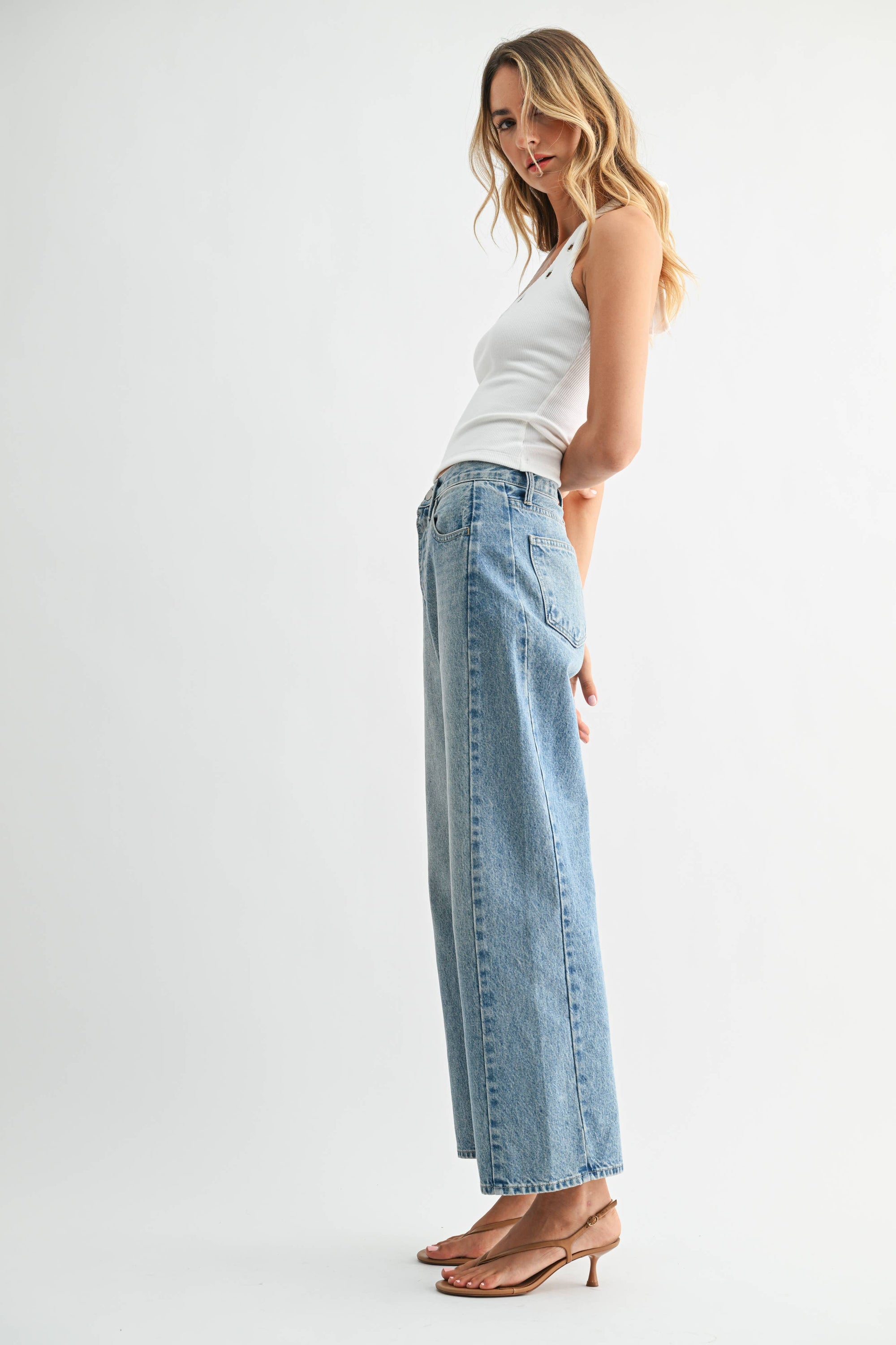 Just Black Twist Seam Barrel Jean - Medium Denim