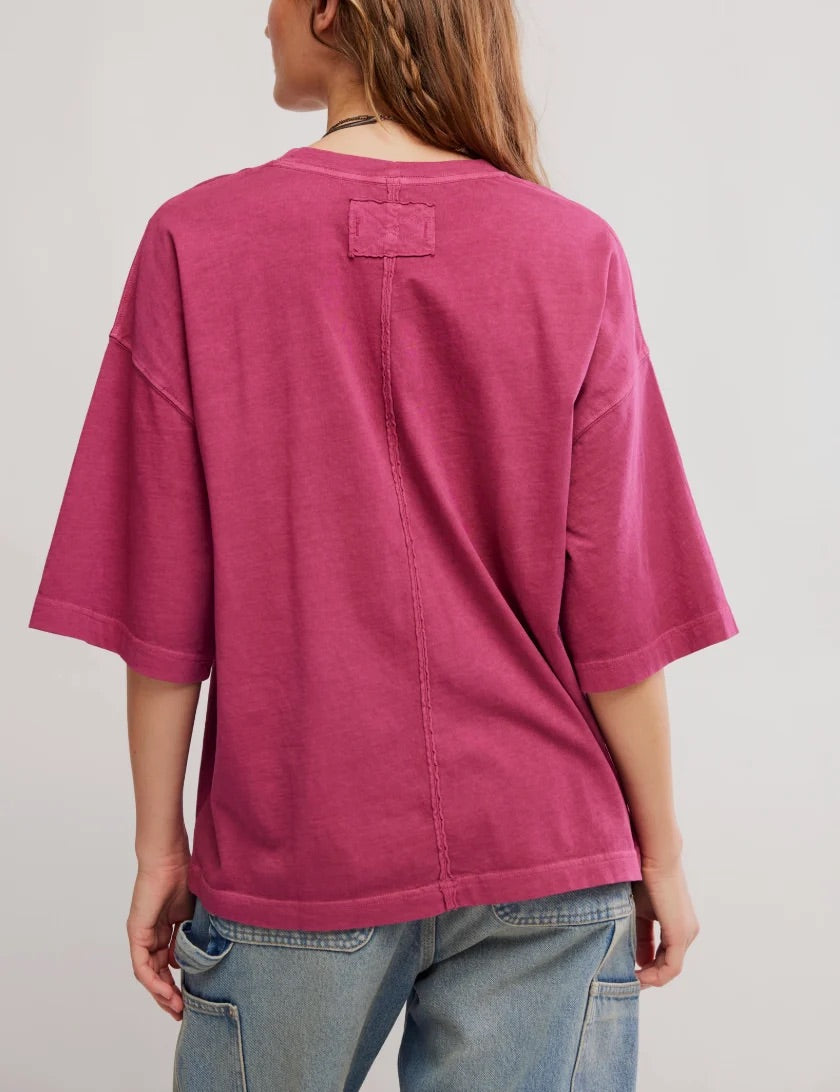 Free People WTF Perfect Oversized Tee in Glass Roses - detail view, cotton crewneck