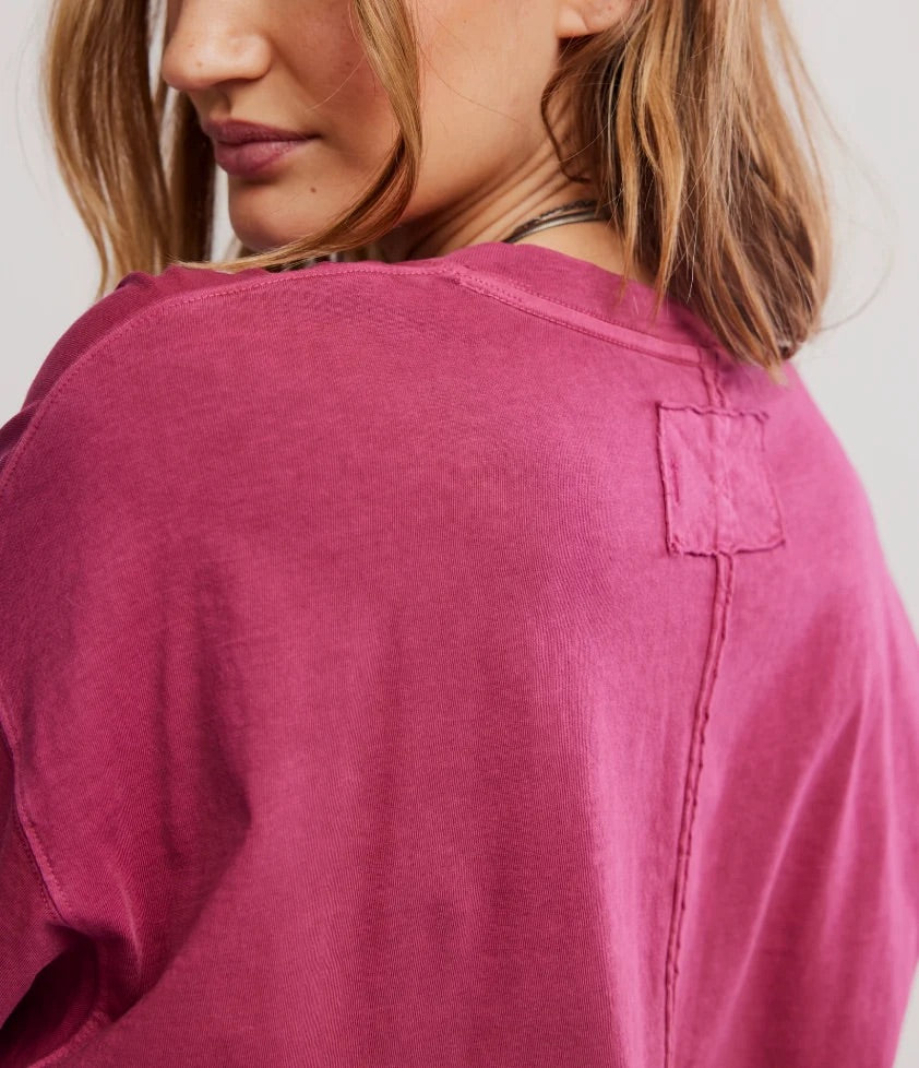 Free People WTF Perfect Oversized Tee in Glass Roses - worn, dropped shoulders