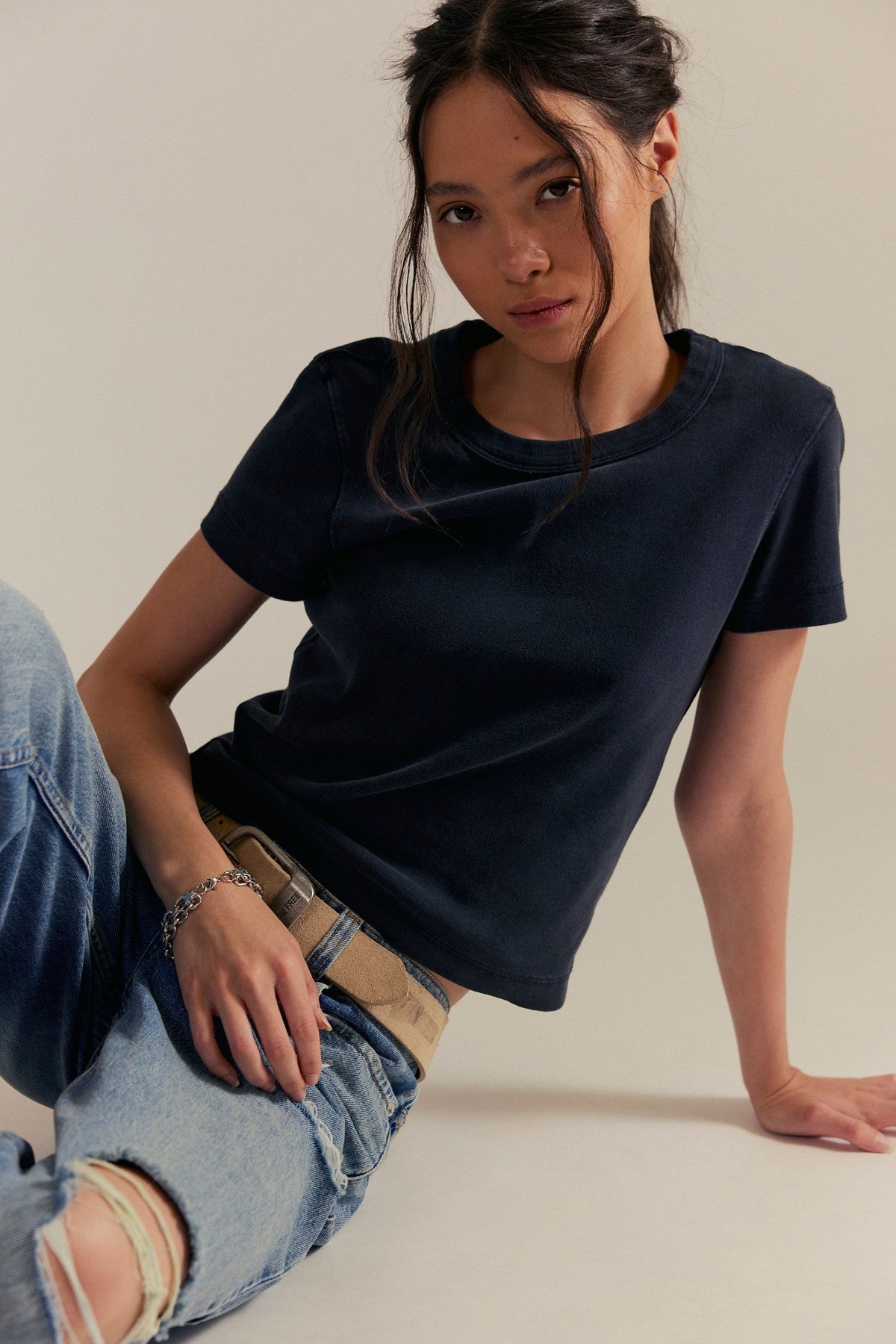 Free People Atlas Crew Tee in Black, front view