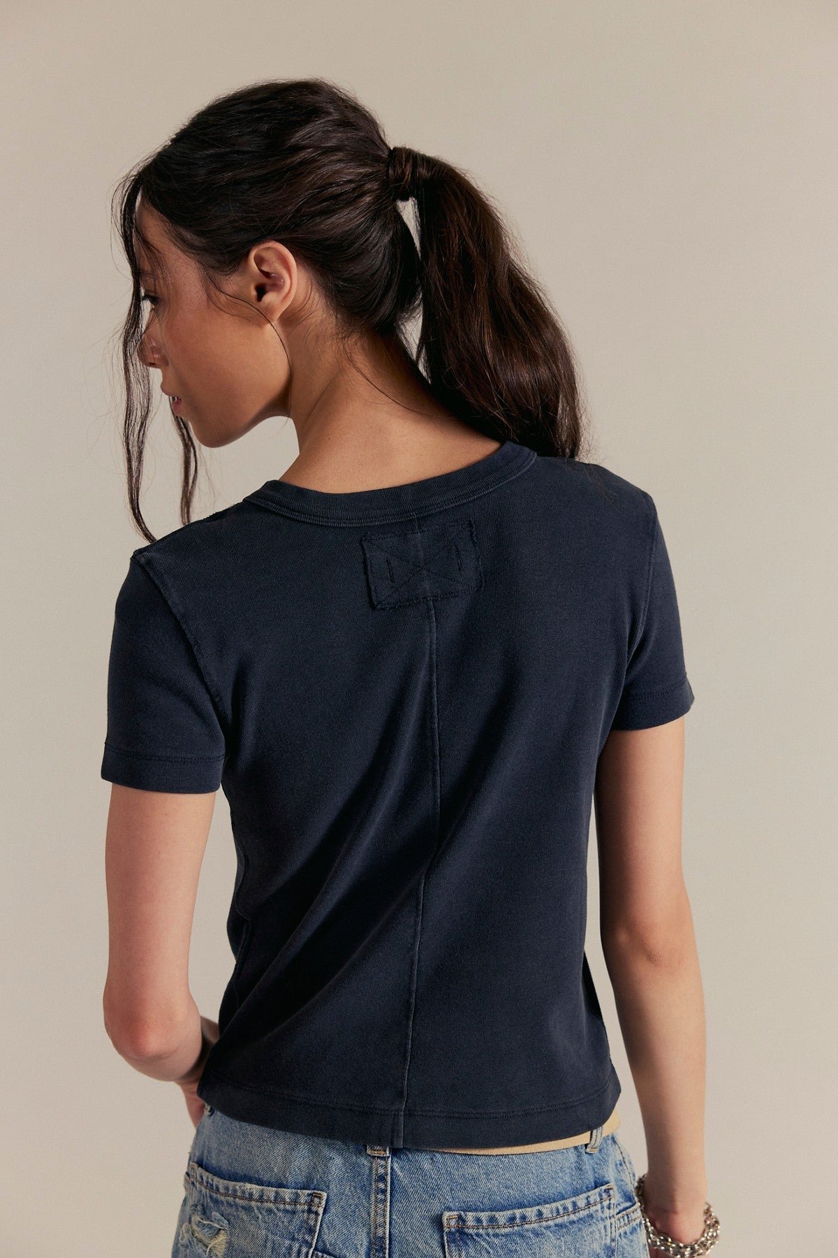 Free People Atlas Crew Tee in Black, view 2