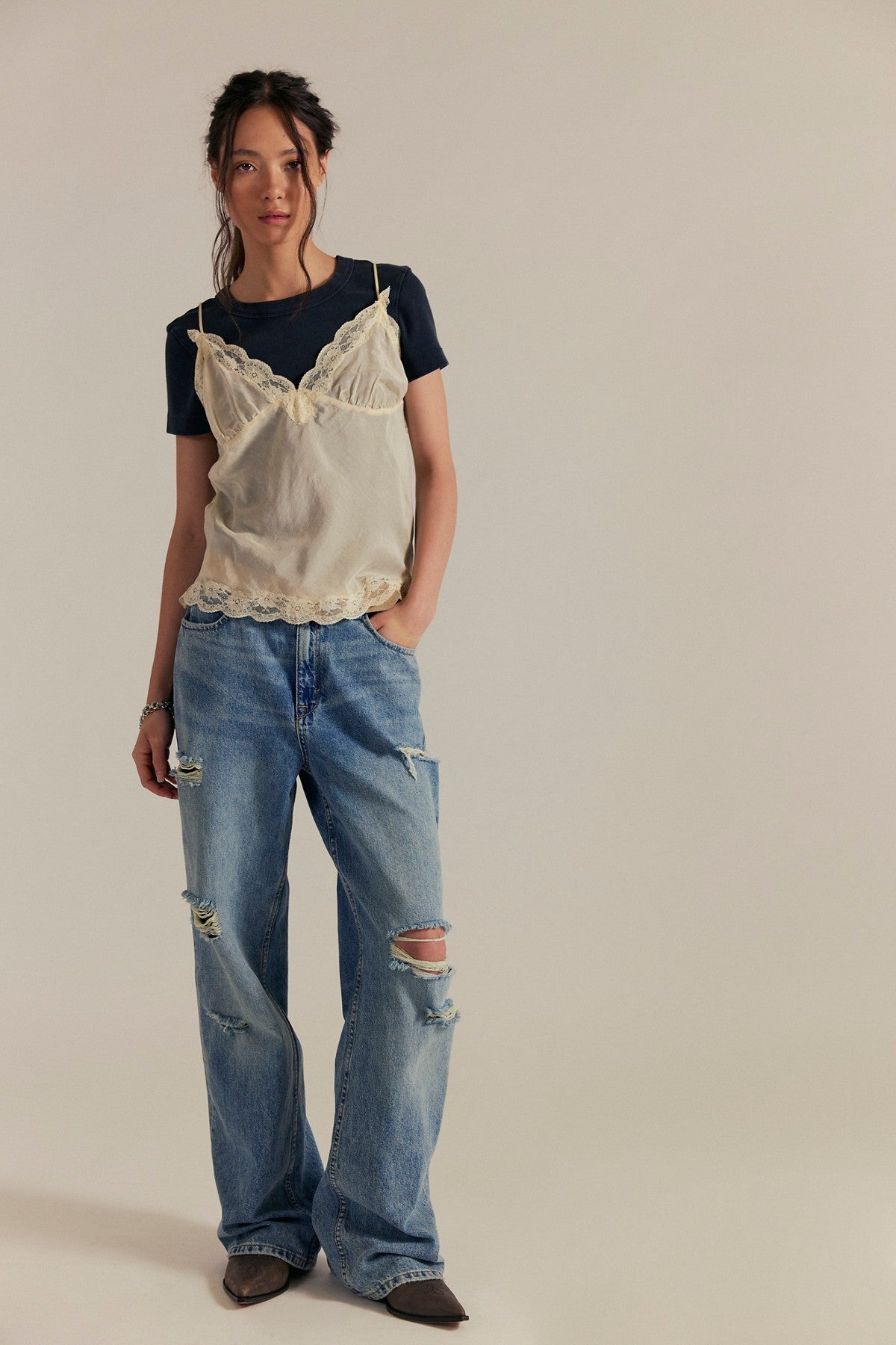 Free People Atlas Crew Tee in Black, view 3