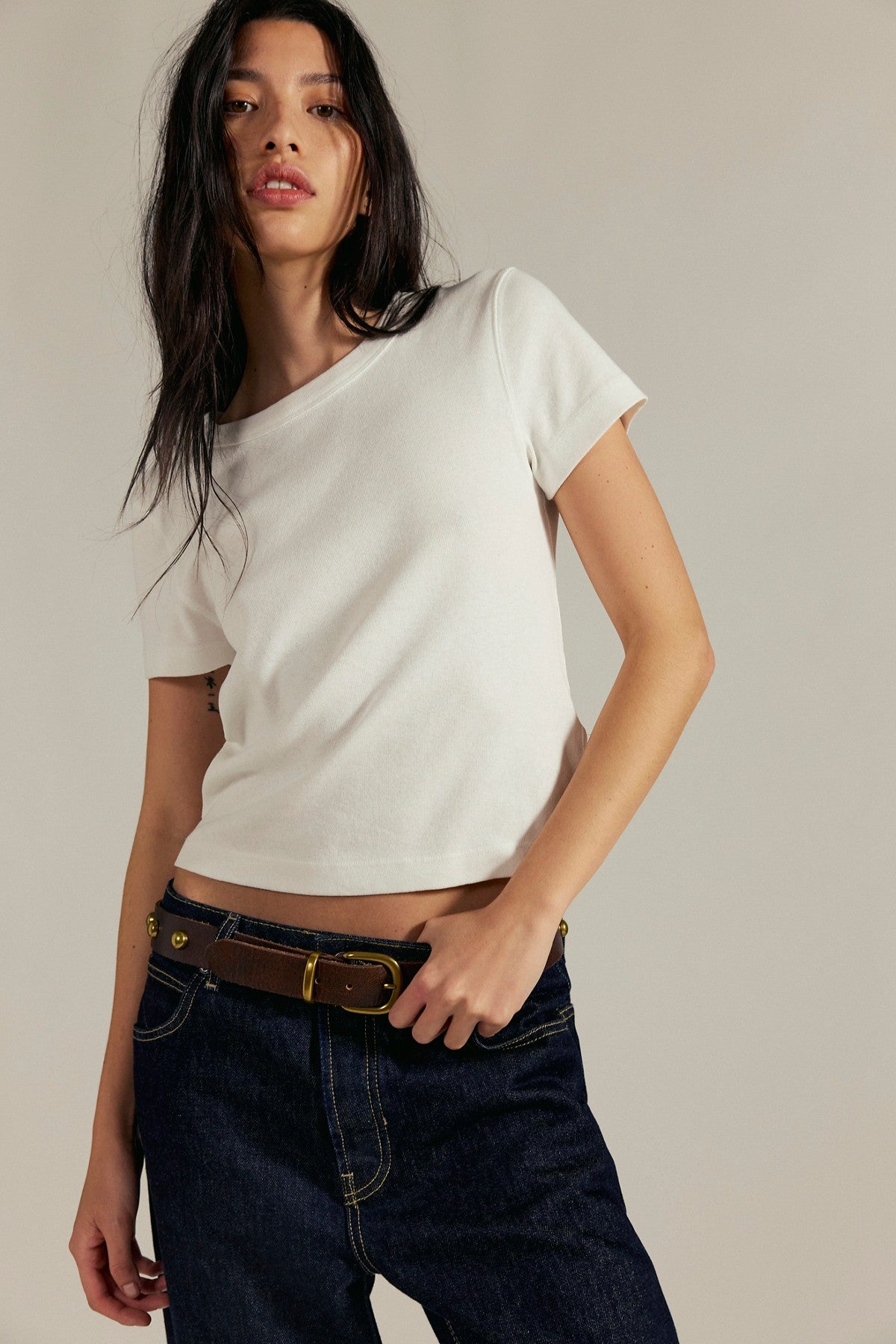 Free People Atlas Crew Tee in Ivory, front view