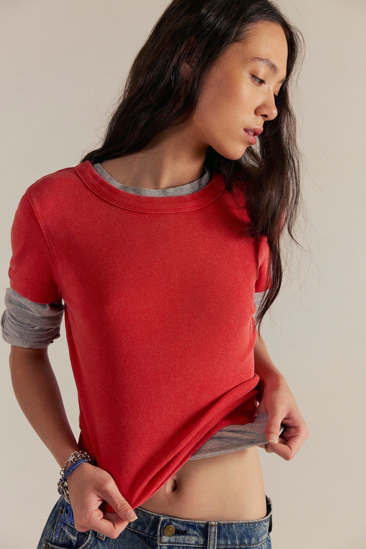 Free People Atlas Crew Tee in Red, front view